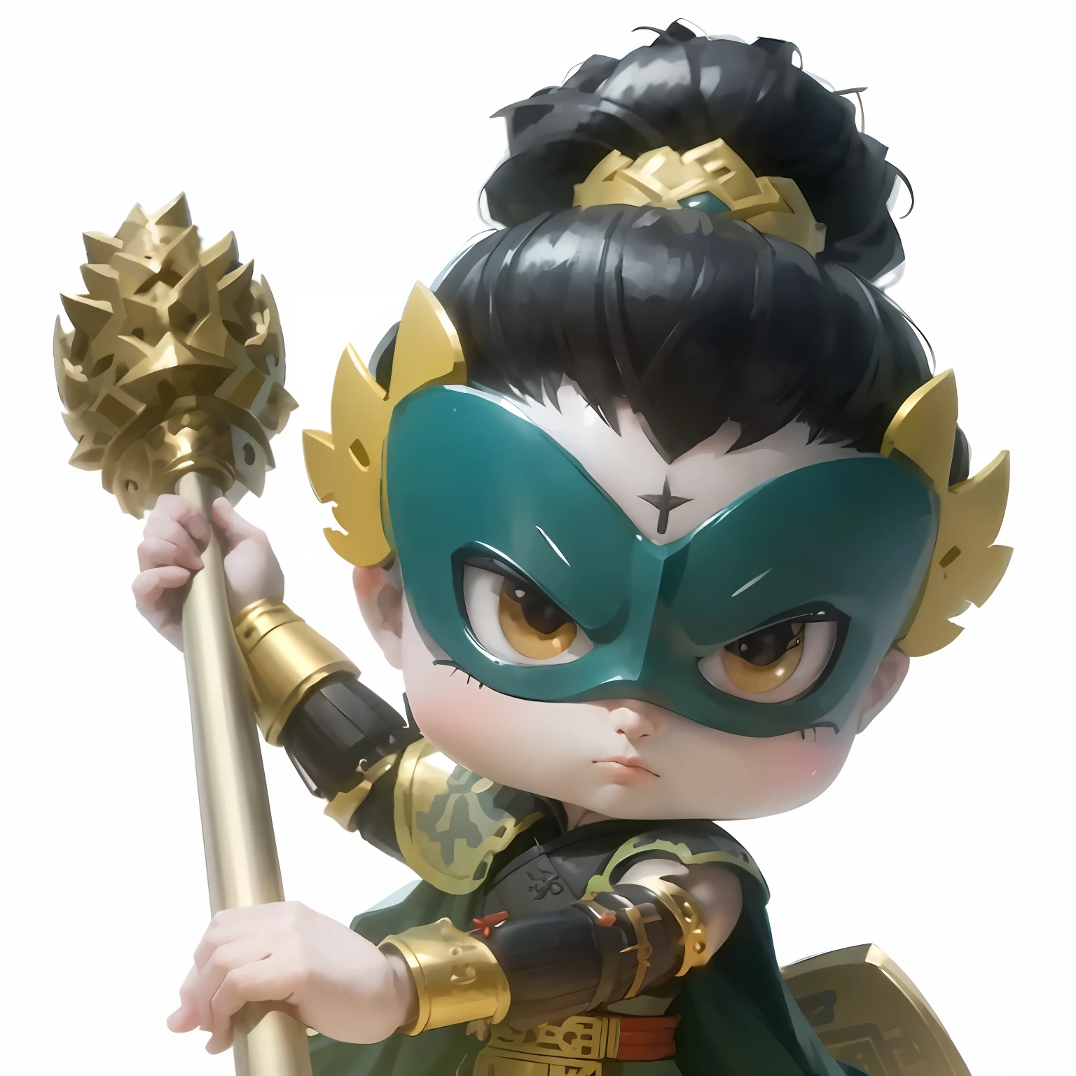 male people,Male characters,tchibi,Bad,Armed mace,Mace weapons,Stick and mallet weapons with thorns,Hammer weapon with thorns,Armed with a barbed mallet weapon,Ancient Chinese weapons,The handle has a delicate pattern,Shoulder blades,metal breastplate,chainmail,Animal pattern cuirass,chest plate,China-style,Chinese-style clothing,There are beautiful patterns on the weapon grips,ultra-realistic realism,anaglyph,stereograms,Fine painting,Refinement,infinite details,high definition detail,Patterned,Pattern,Blank background,Bright colors,Metal edging