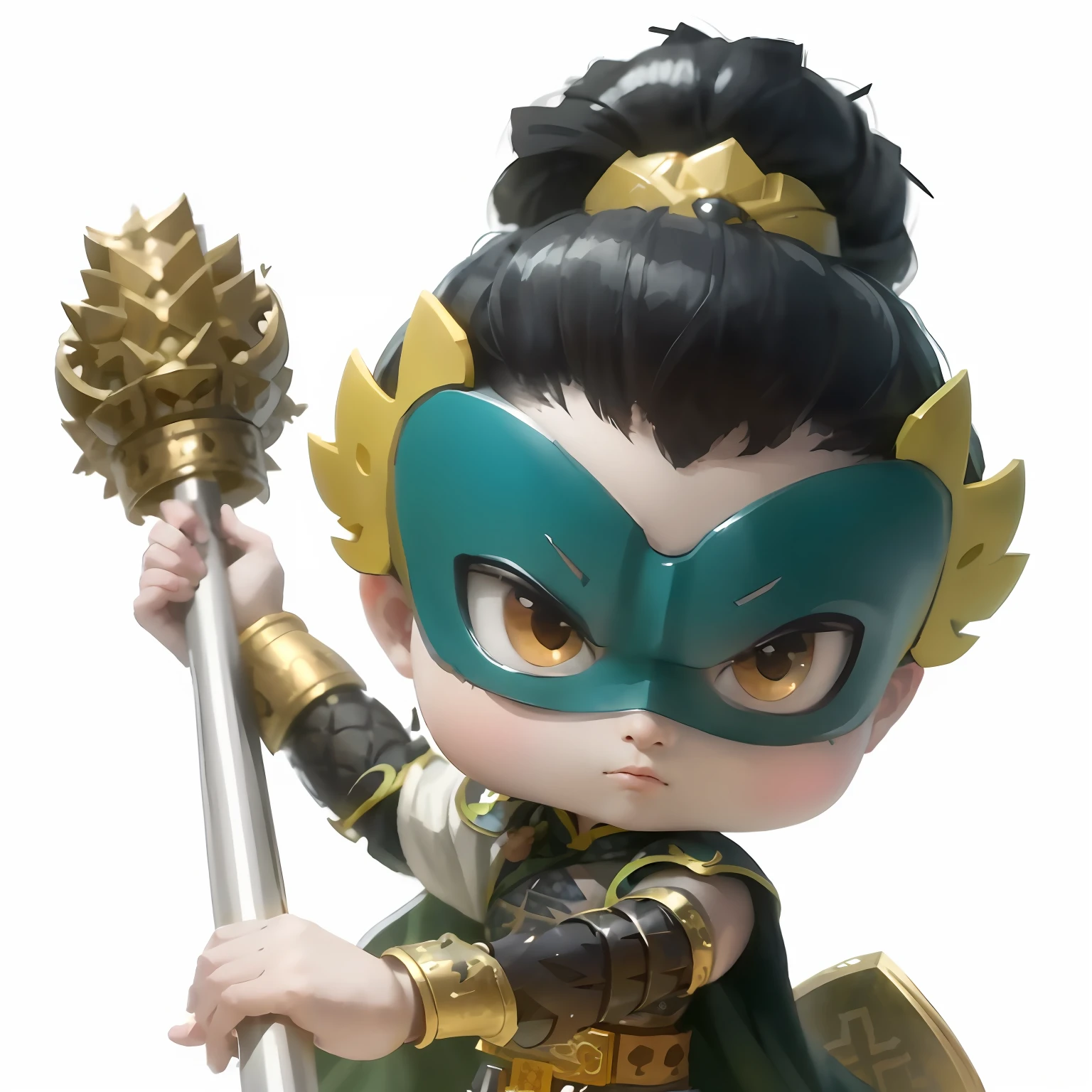 male people,Male characters,tchibi,Bad,Armed mace,Mace weapons,Stick and mallet weapons with thorns,Hammer weapon with thorns,Armed with a barbed mallet weapon,Ancient Chinese weapons,The handle has a delicate pattern,Shoulder blades,metal breastplate,chainmail,Animal pattern cuirass,chest plate,China-style,Chinese-style clothing,There are beautiful patterns on the weapon grips,ultra-realistic realism,anaglyph,stereograms,Fine painting,Refinement,infinite details,high definition detail,Patterned,Pattern,Blank background,Bright colors,Metal edging