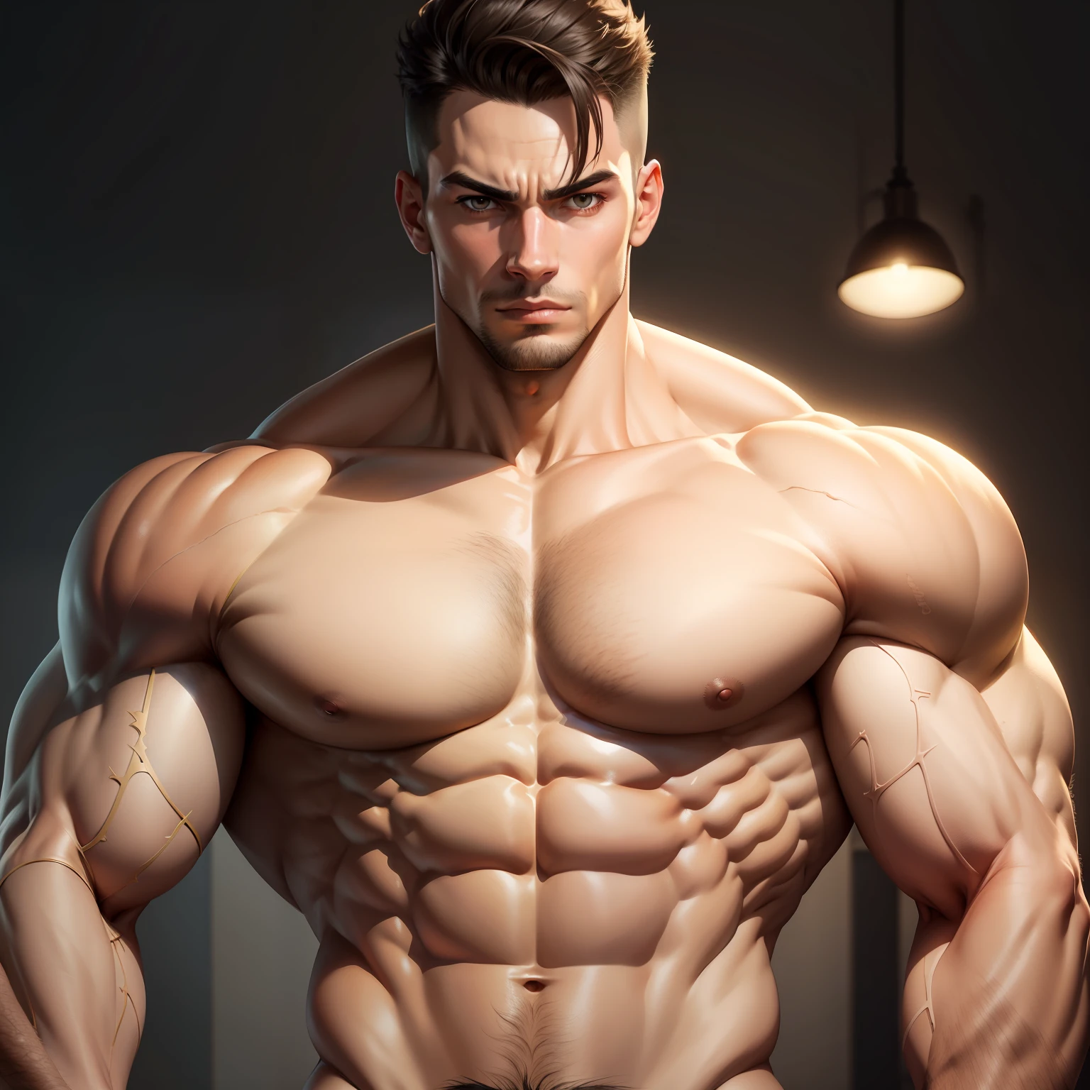 Muscular man，upper body bare，