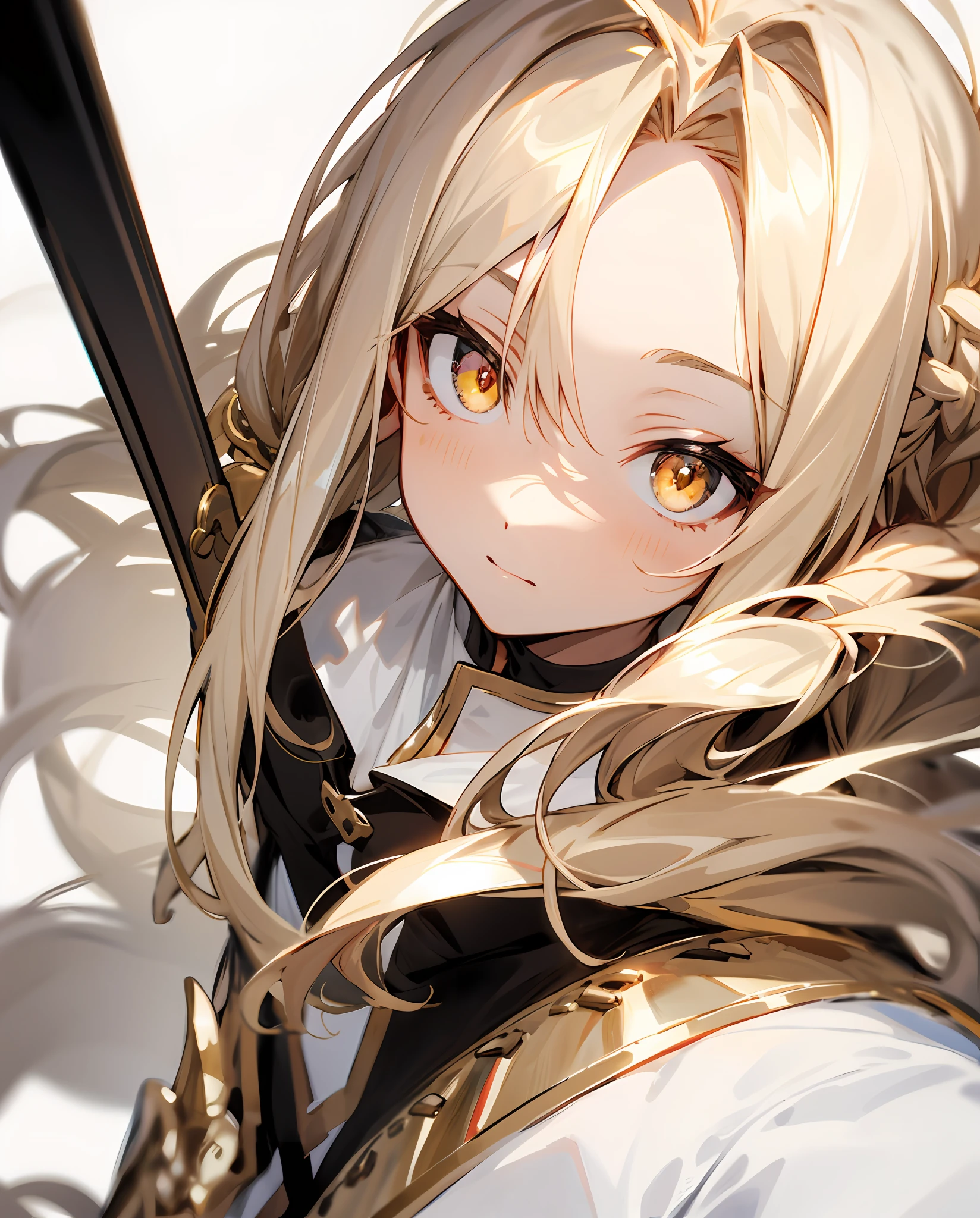 Need,tmasterpiece,whaite hair,Golden eyes,Manteau blanc,Look up,The upper part of the body,Hairline,Fair skin,SideBraid,,nakeness