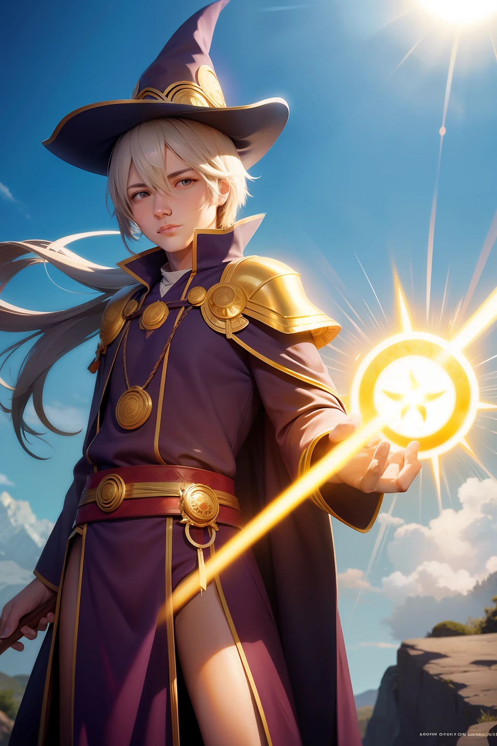 Male mage,Sun pattern,Sun Staff,Wizard's Hat
