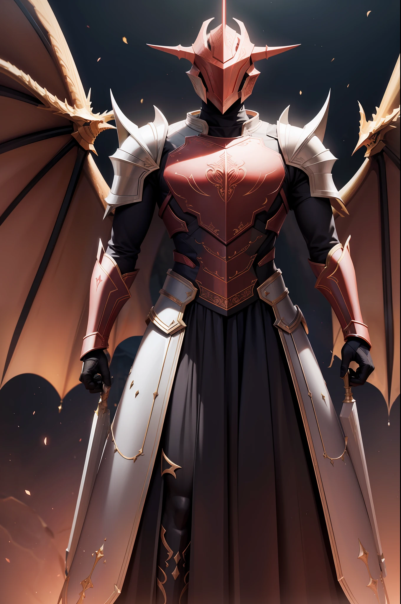 Homem vestindo armadura draconiana, Dragon Slayer, cor da armadura vermelho luminoso, Several beams and auras glowing red around him, Blood Red Aurora Mist Around Full Armor, dragon horn helmet and scale, sinister mist, 4k, 8k, alta qualidade, detalhe altamente profissional, corpo inteiro, alto detalhamento, Filmes FFECT, assustador e realista, fotografia profissional, ultra sharp resolution, altamente detalhado, Textura extrema, Efeito 3D, trend at Art Station, foco nítido, Studio photo, detalhes intrincados, altamente detalhado.