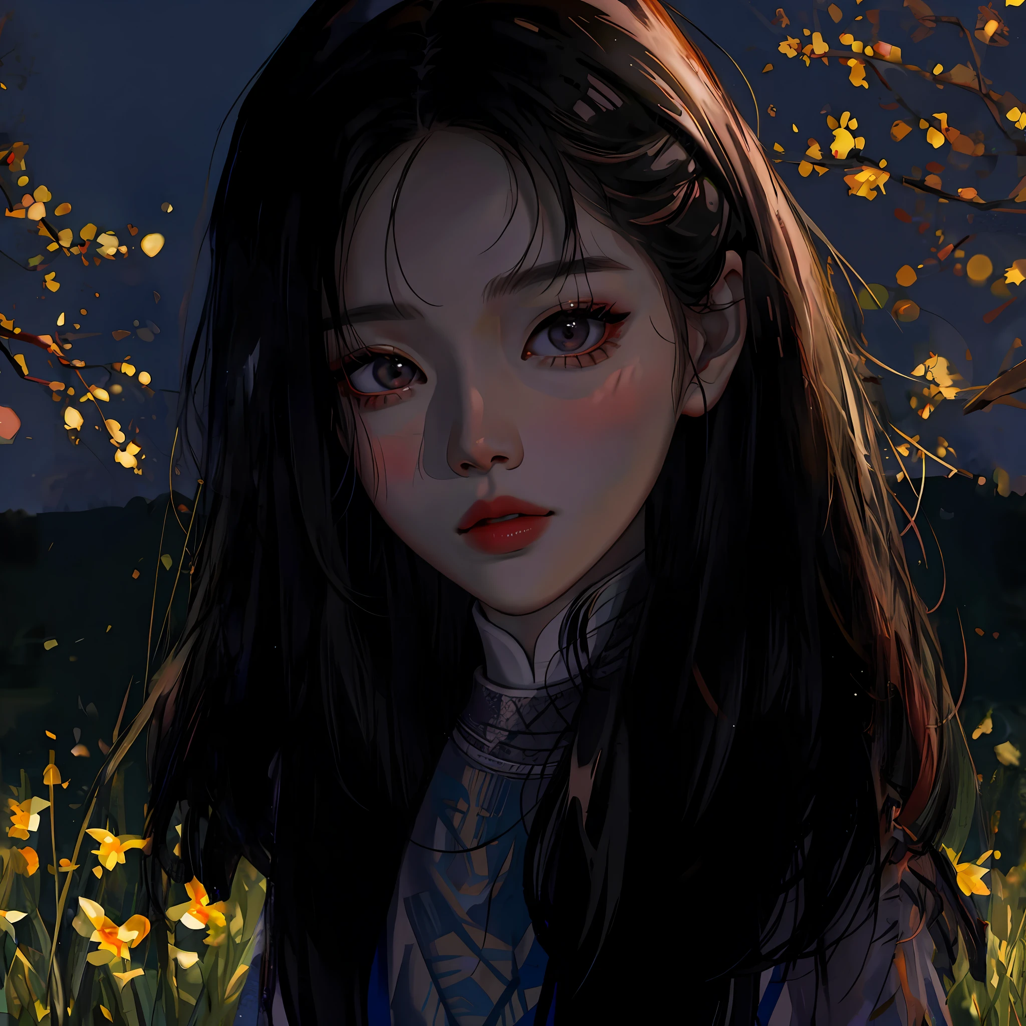 Smart complement,Dark night garden meadow background