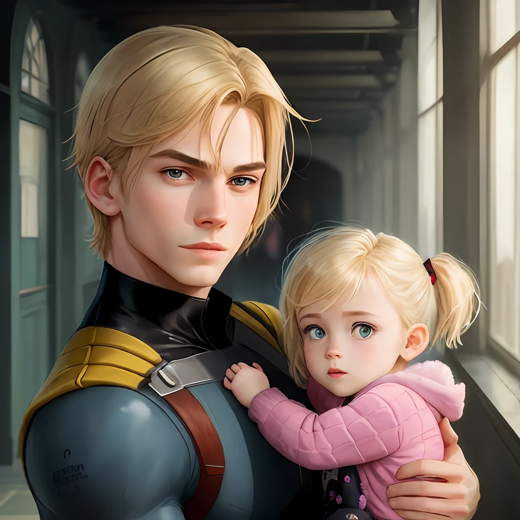 Gwen stacy and next to her a with short blonde hair, olhos azuis, e bem magrinha a olhando com amor para ela