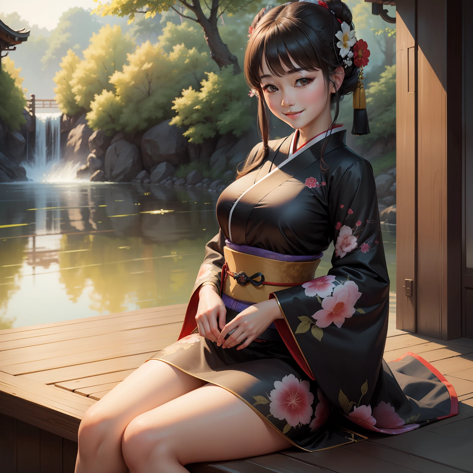 masterpiece, highres, best quality, 1girl solo, hu tao, smile, kimono