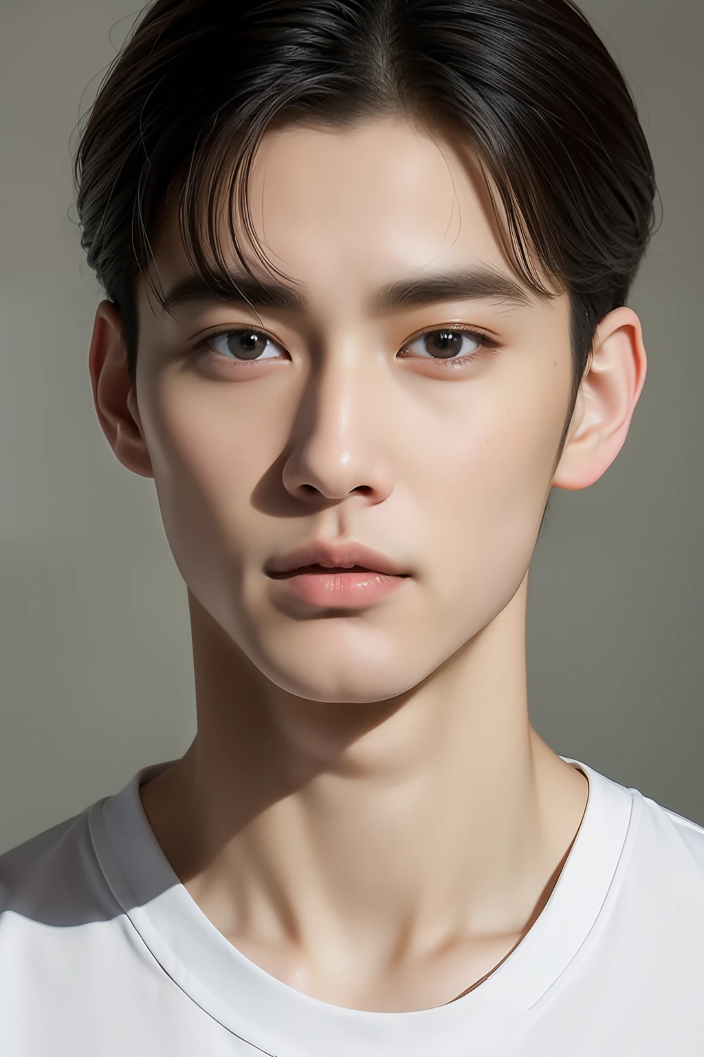 top-quality, masterpiece, 超A high resolution, (realisitic: 1.4), Original photo, wall-paper, Head Photo, The skin, simple background, Black eyes, detaileds, selfy, 1 boys, 18 years old, a handsome, breezing, rays of sunshine, Duan、a room、Amazing handsome man、Cute、Center Part、Johnny's、A face like Ryo Yoshizawa、Refreshing、not too thick eyebrows、orthodox christianity