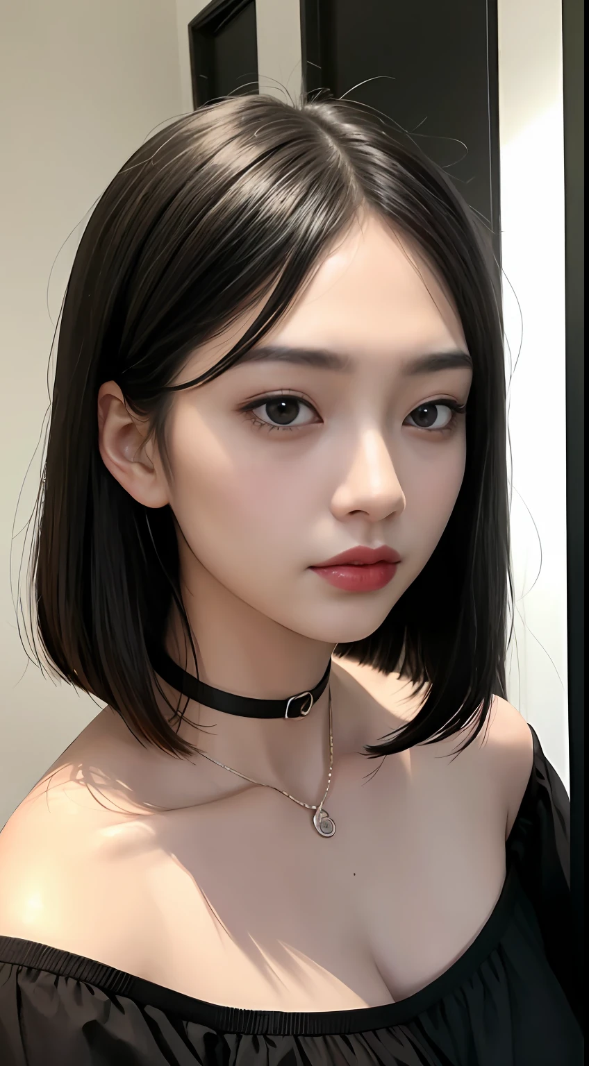 black hair bob,(8K,RAW photos,realisticlying:1.25),(Very lip gloss,Many eyelashes,HighestQuali,超高分辨率,depth of fields,color difference,Caustics,Wide light,natural color,Japanese,Women in their 30s) staring at the audience,choker necklace,bangle,choker necklace,choker necklace,choker necklace,choker necklace,full bodyesbian,,Chest moles,see-through shirts