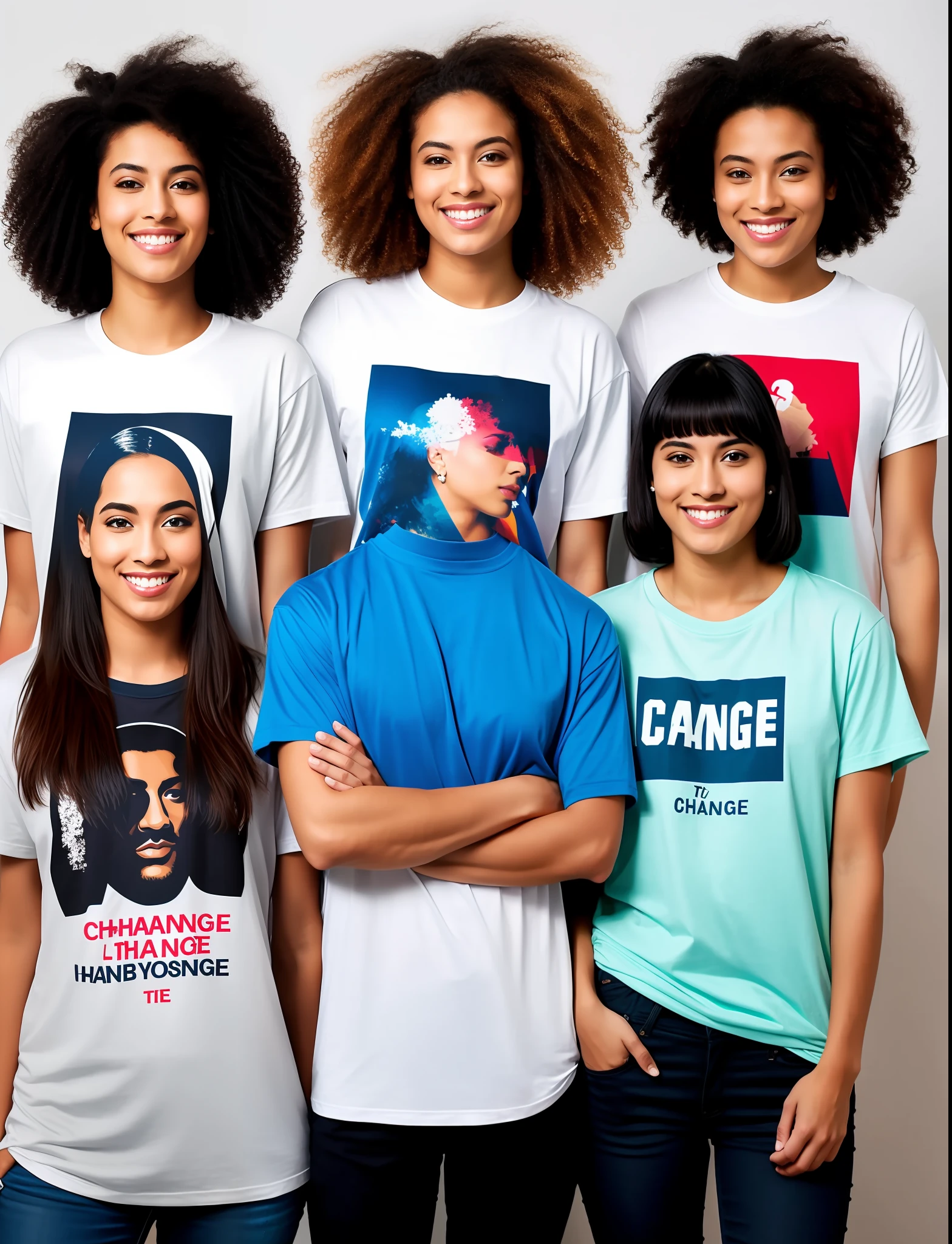 "Change the clothes to two different t-shirts."