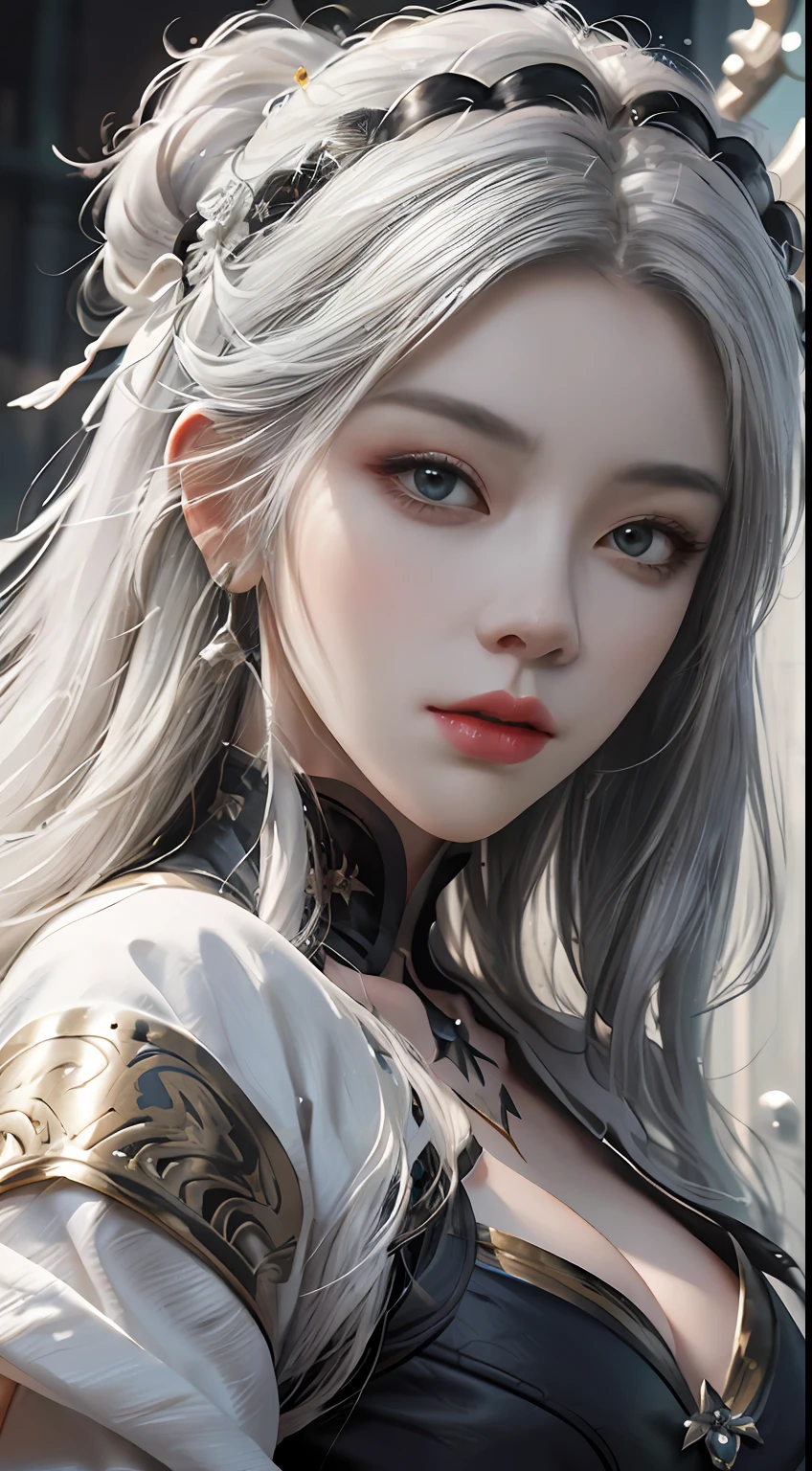 a close up of a woman with white hair and a white mask, beautiful character painting, guweiz, artwork in the style of guweiz, white haired deity, by Yang J, epic exquisite character art, stunning character art, by Fan Qi, by Wuzhun Shifan, guweiz on pixiv artstation