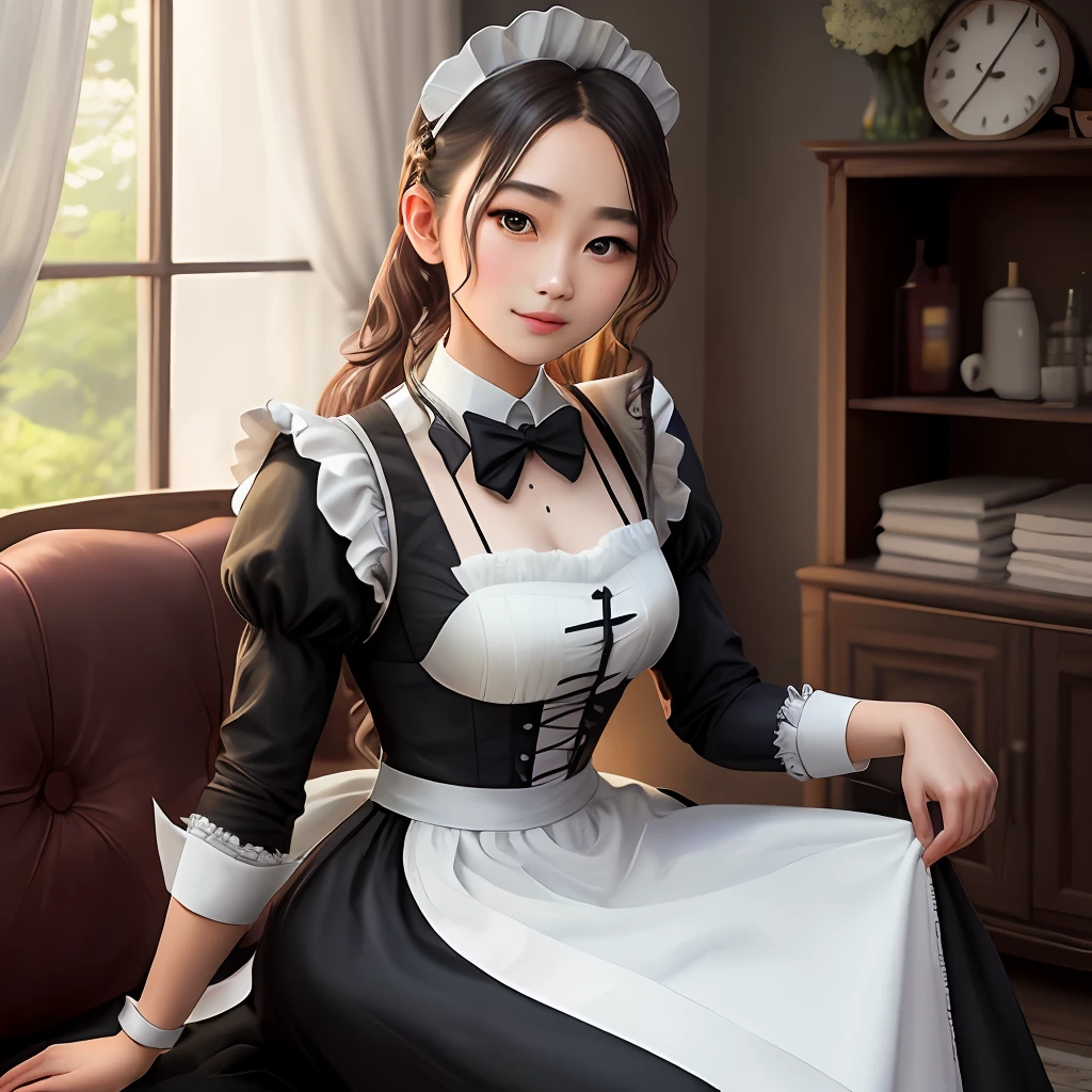 a beauty girl,,the maid outfit,Real Human