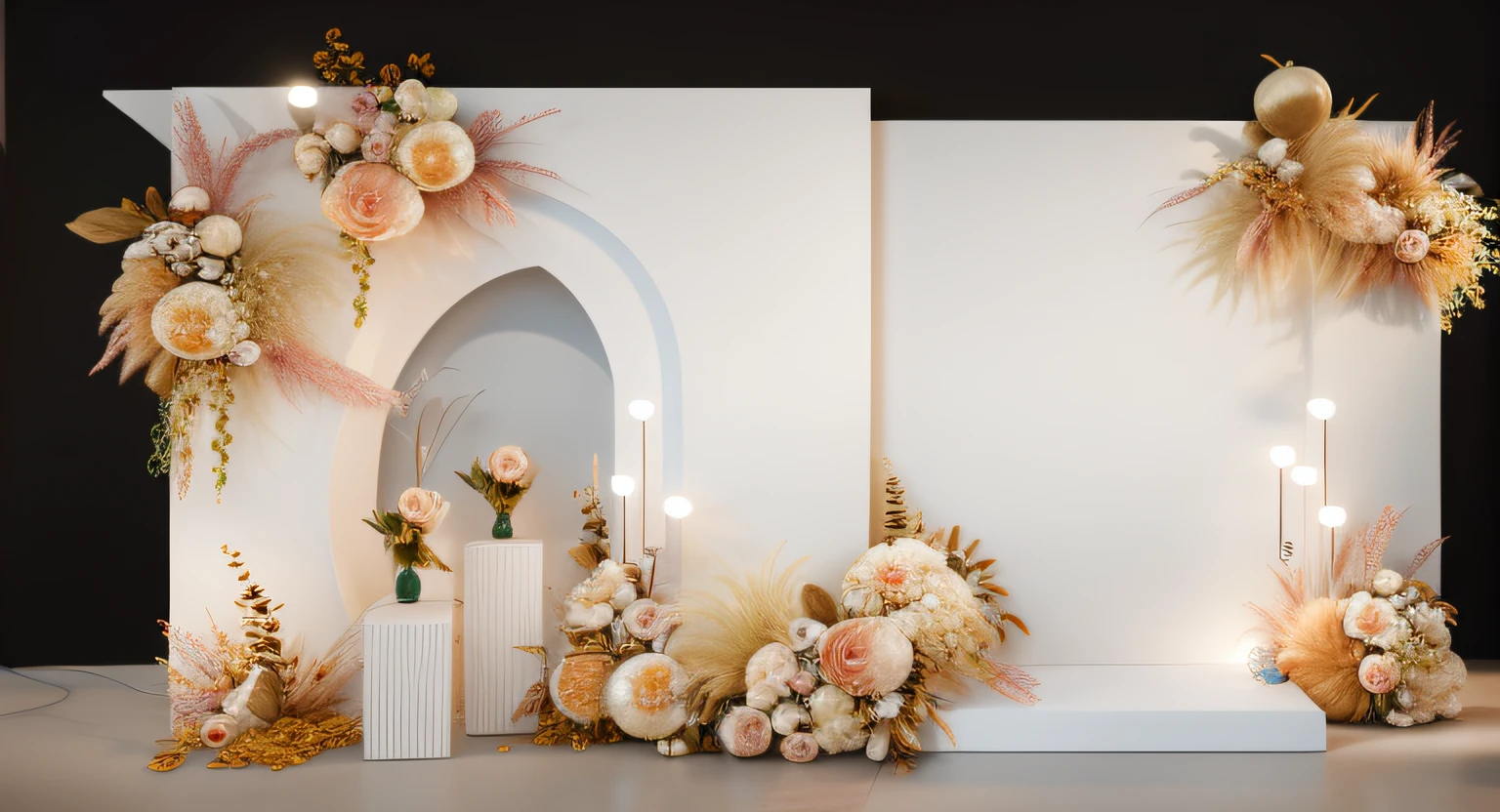 8K level quality,Ultra-clear,Golden,opulent,lamp lights,Wedding renderings,Interior design,3Drenderingof,hyper HD,Lots of small flowers,exquisite lighting and shadows,Detail portrayal,ultraclear,depth of fields, paying homage,Interior design, Ultra photo realsisim, RAW photogr, Sharp focus, Champagne-colored flowers,Wedding banquet hall,Wedding design,tmasterpiece, 8K, tmasterpiece,Ultra photo realsisim,32K,Very detailed CG unity 8K wallpaper,best qualtiy,exquisite lighting and shadows,Detail portrayal,Welcome area,