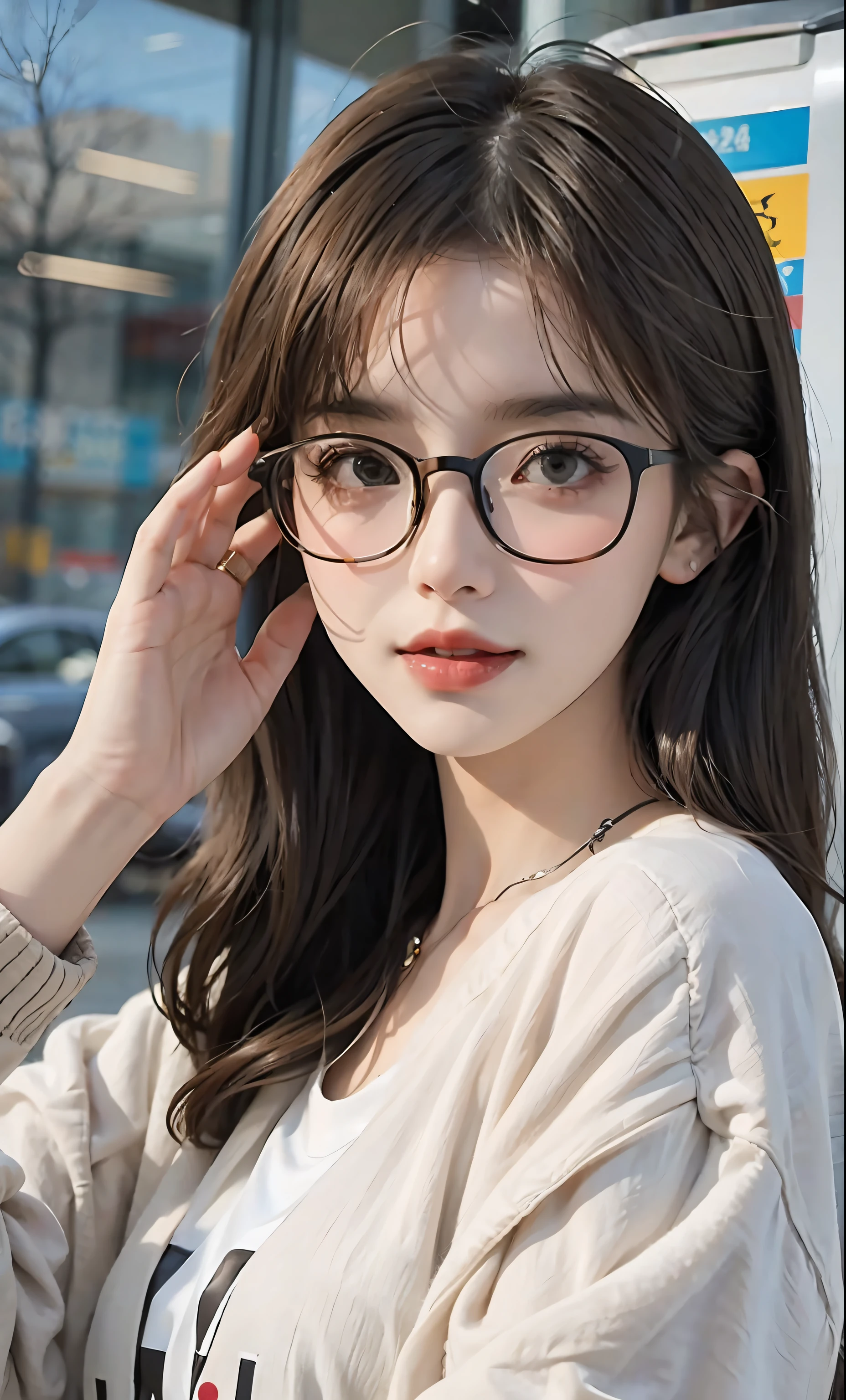 Beauty middle point wearing glasses