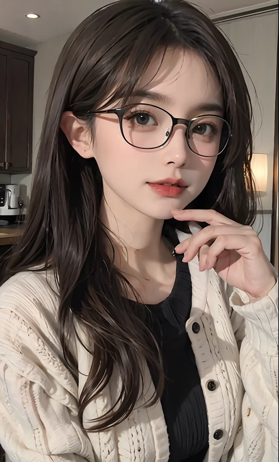 Beauty middle point wearing glasses