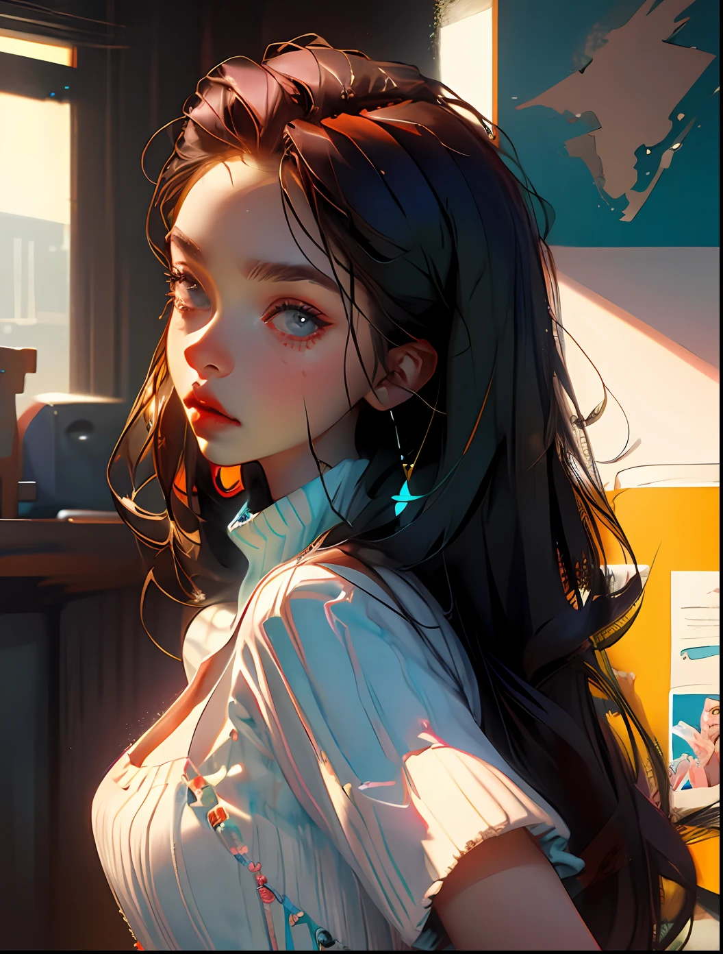 whaite hair,teens girl,flatchest,sweet,not wearing tops