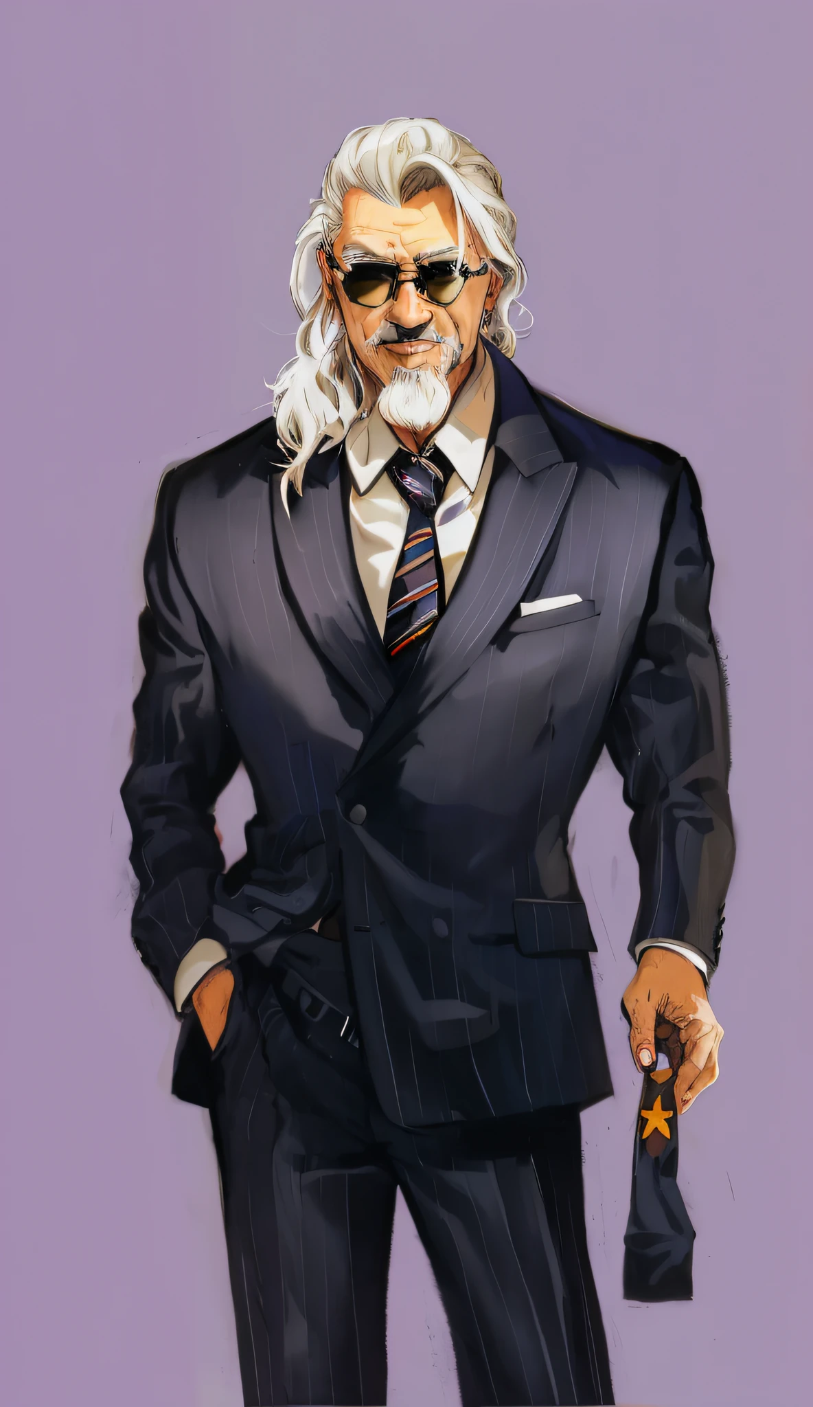 Caricature of an old man in a suit, Delicate black sunglasses，Daisaku，Villain，