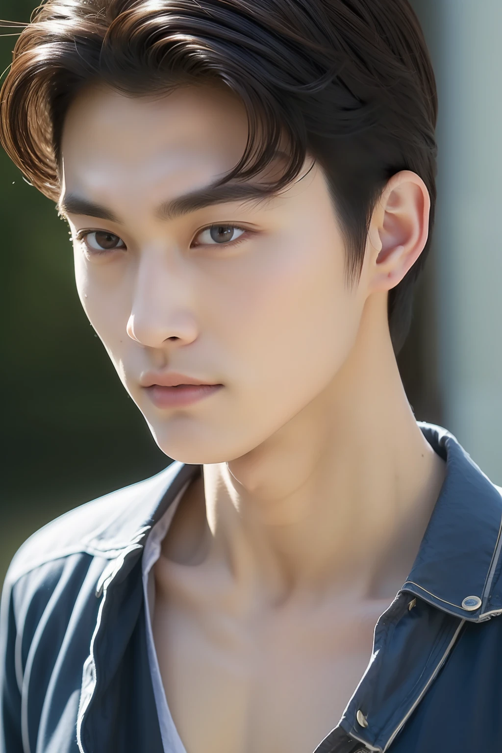 top-quality, masterpiece, 超A high resolution, (realisitic: 1.4), Original photo, wall-paper, Head Photo, The skin, simple background, Black eyes, detaileds, selfy, 1 boys, 18 years old, a handsome, breezing, rays of sunshine, Duan、a room、Amazing handsome man、Cute、Center Part、Johnny's、A face like Ryo Yoshizawa、Refreshing、not too thick eyebrows、orthodox christianity、cold face、musculature