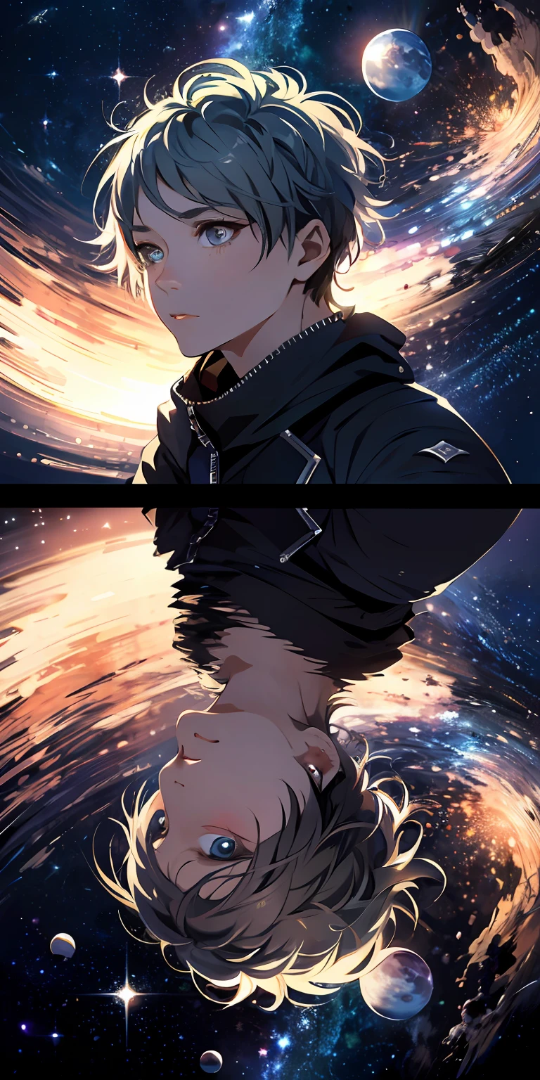 ridiculous resolution, high resolution, (masterpiece:1.4), super detailed, 1boy, seen from above, space, floating, --v 6