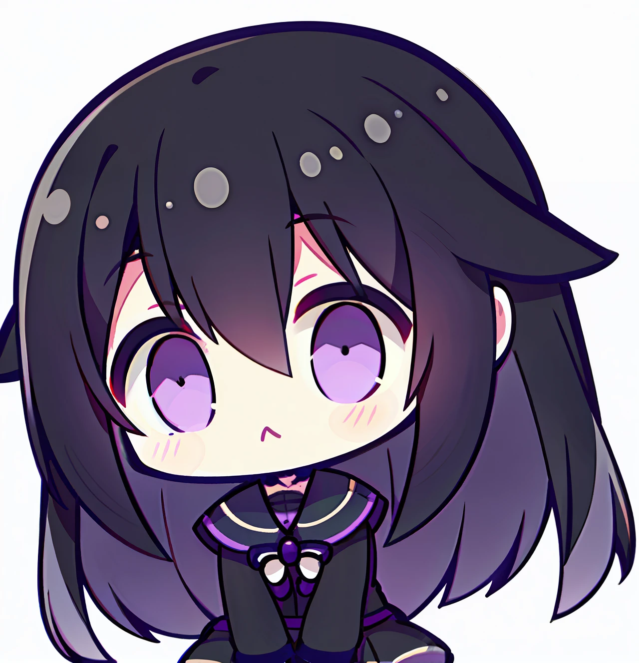 cabelos preto e longos，A  with purple eyes，Cute loli shape，