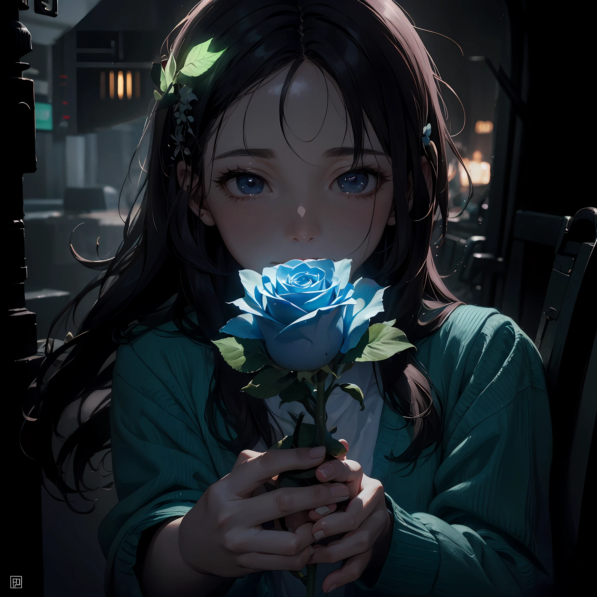 A blue rose that glows like neon