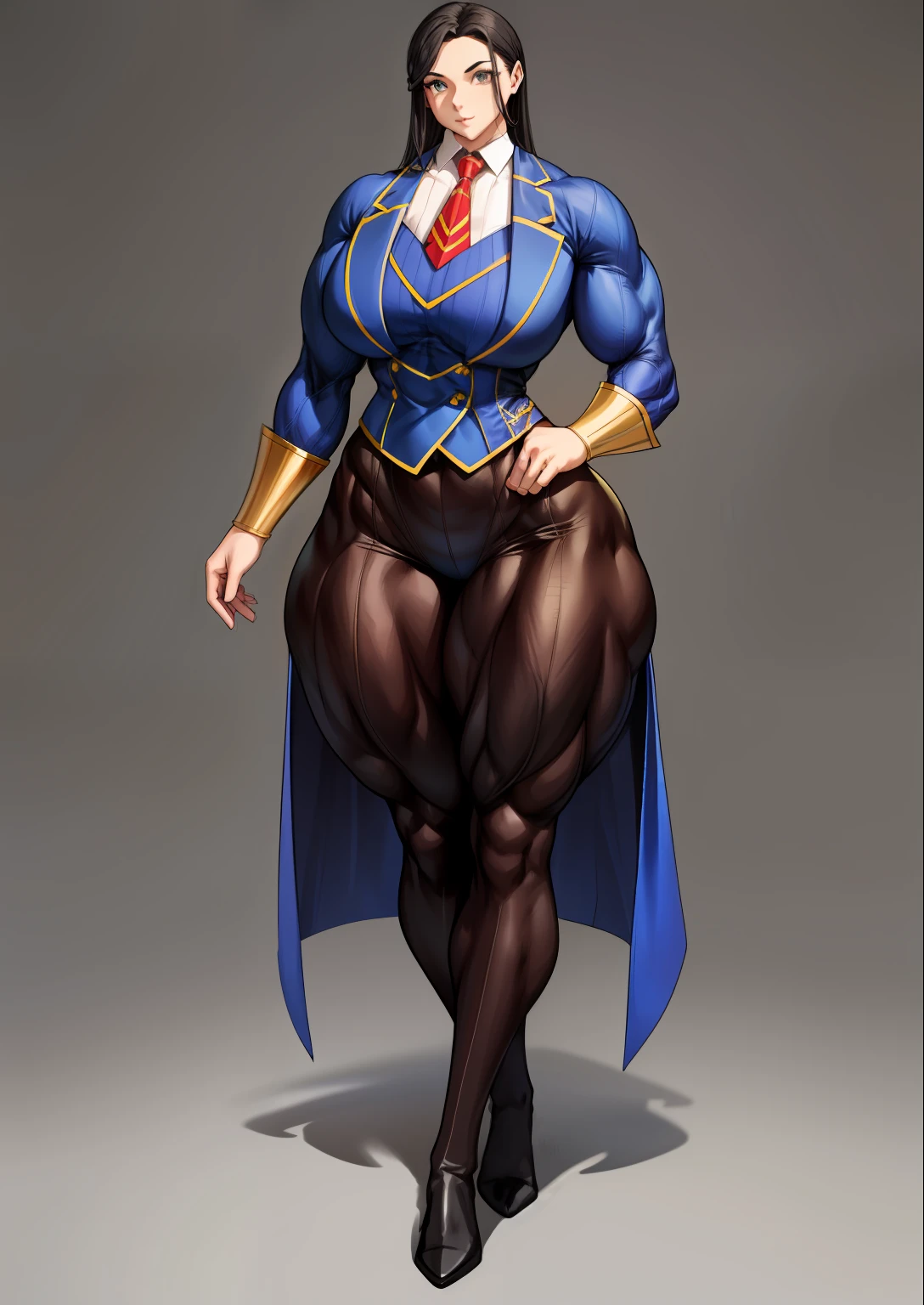 tmasterpiece,finely detailled,Burly woman,Toned muscles,buisness suit,blackstockings,Booties, Full body like,You can see the feet from the head, Beautiful and charming European female face, Single female,Very fair skin,Thin waist,Very broad shoulders, Strong and powerful arms,Very long legs,looking toward the viewer