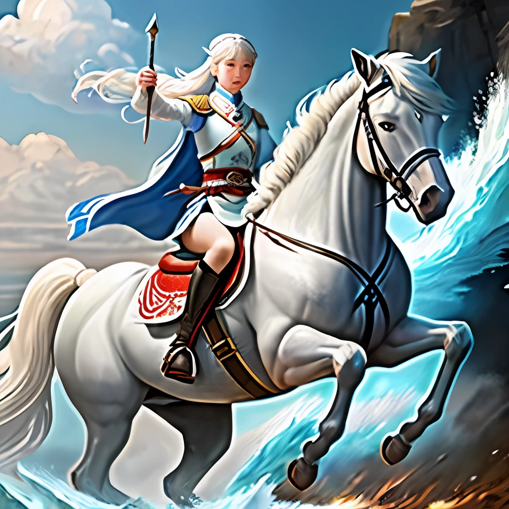 White horses,Silver spear,female pervert,Go into battle and kill the enemy。