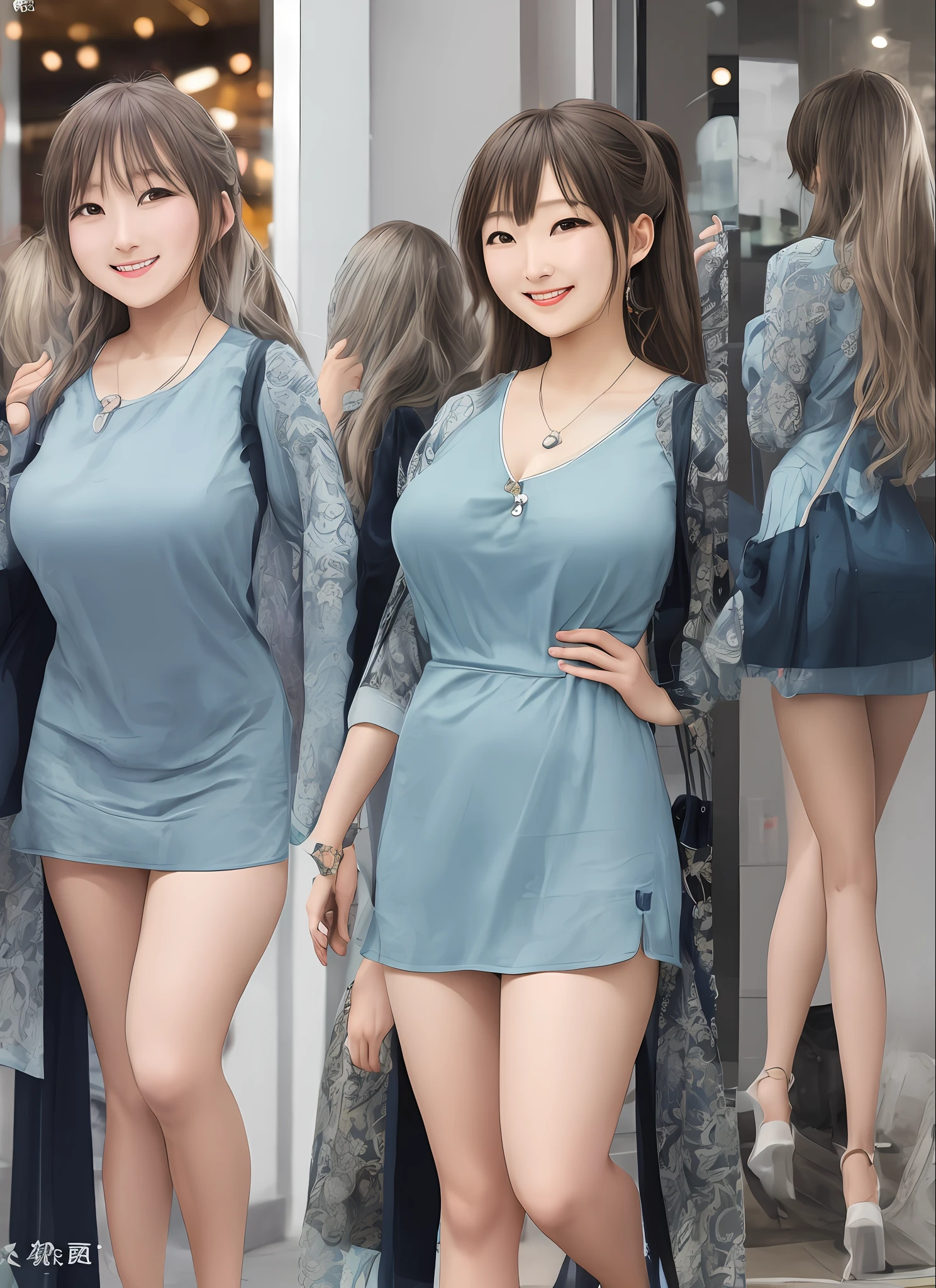 No leakage of big breasts:1.2), shift dresses:1.1, Ultra-fine face, A detailed eye, 二重まぶた，ssmile，Home