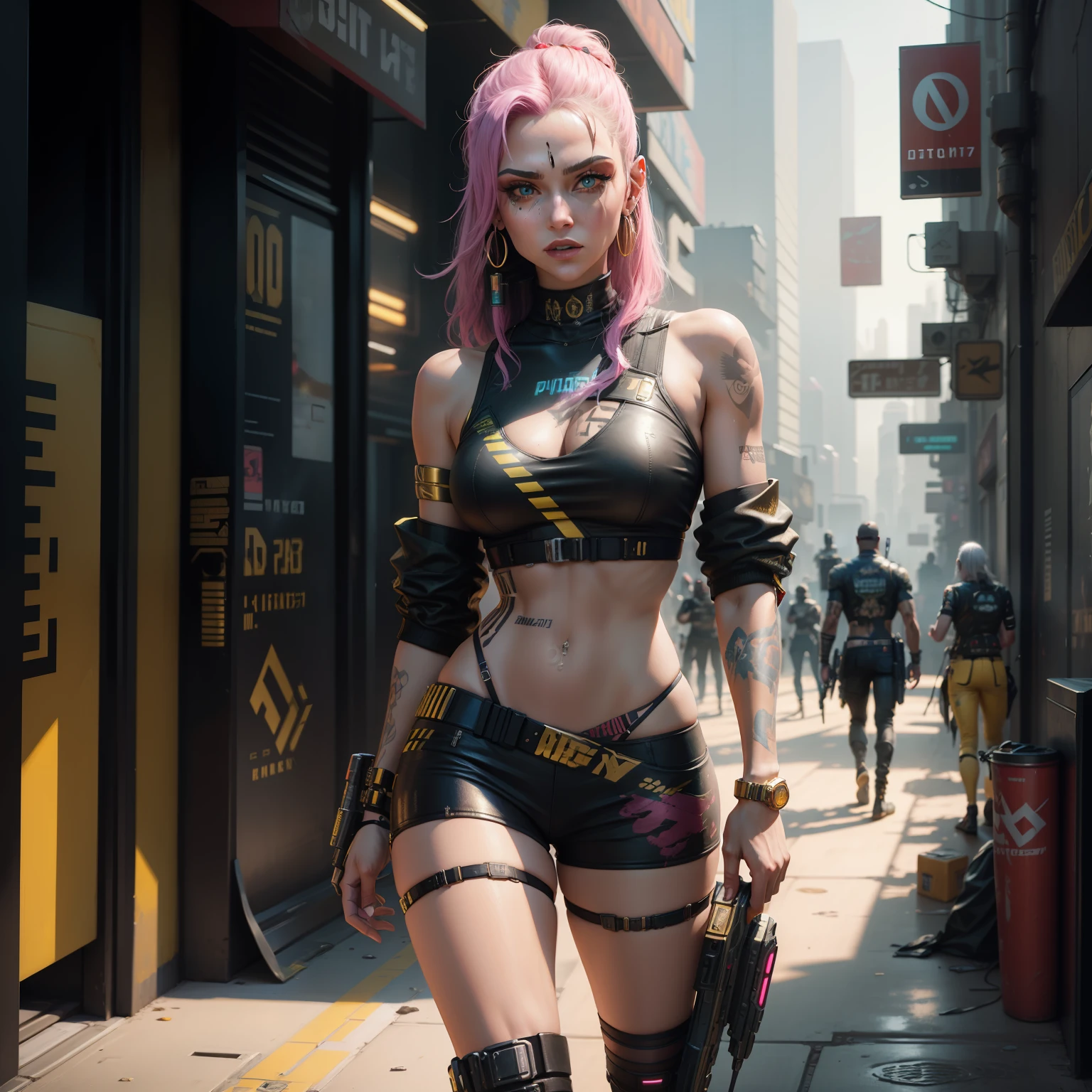 of paintings,Background with,Style Cyberpunk 2077,A gold band wraps around the chest