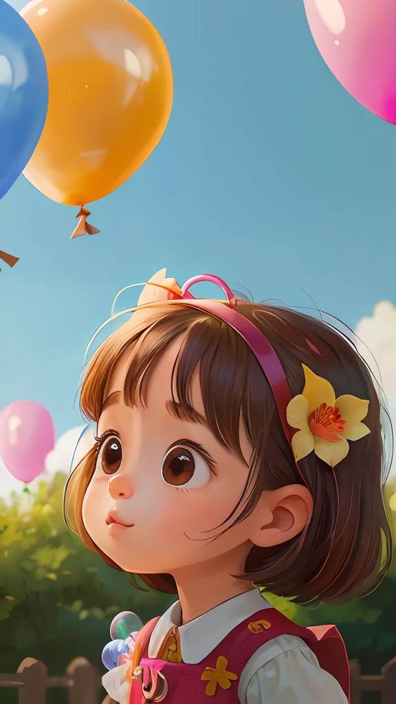 A little girl, zoo, many balloons, happy, happy, perfect quality, clear focus (clutter-home: 0.8), (masterpiece: 1.2) (realistic: 1.2) (bokeh) (best quality) (detailed skin: 1.3) (intricate details) (8K) (detail eyes) (sharp focus), (happy)