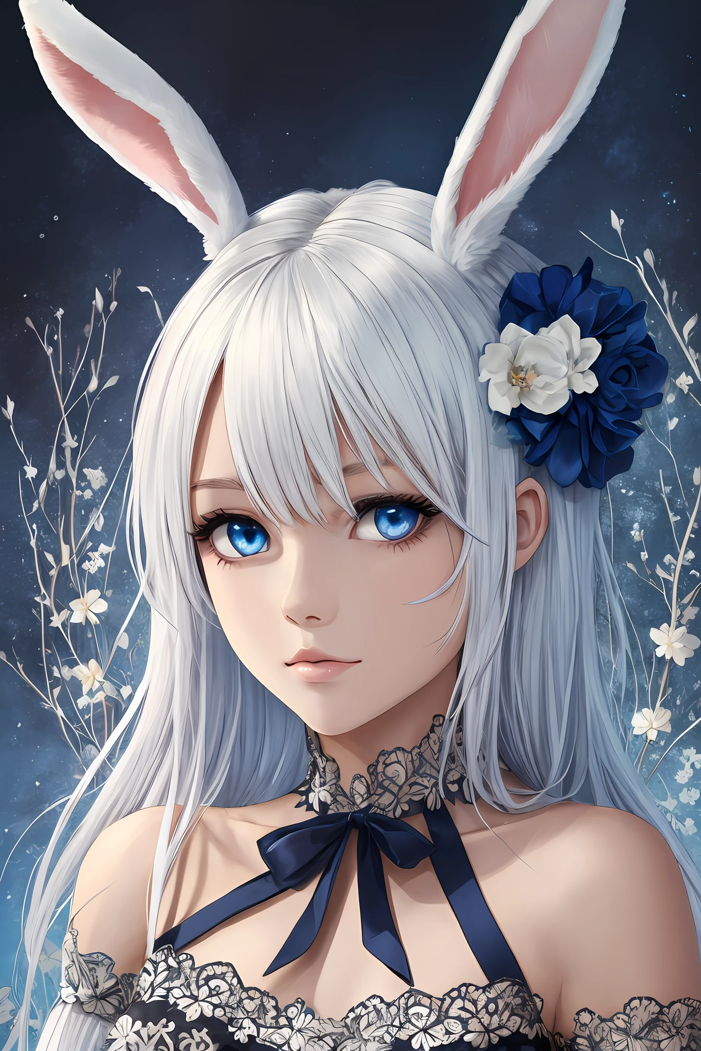 Bunny, female, beauty, blue eyes, white hair --auto --s2