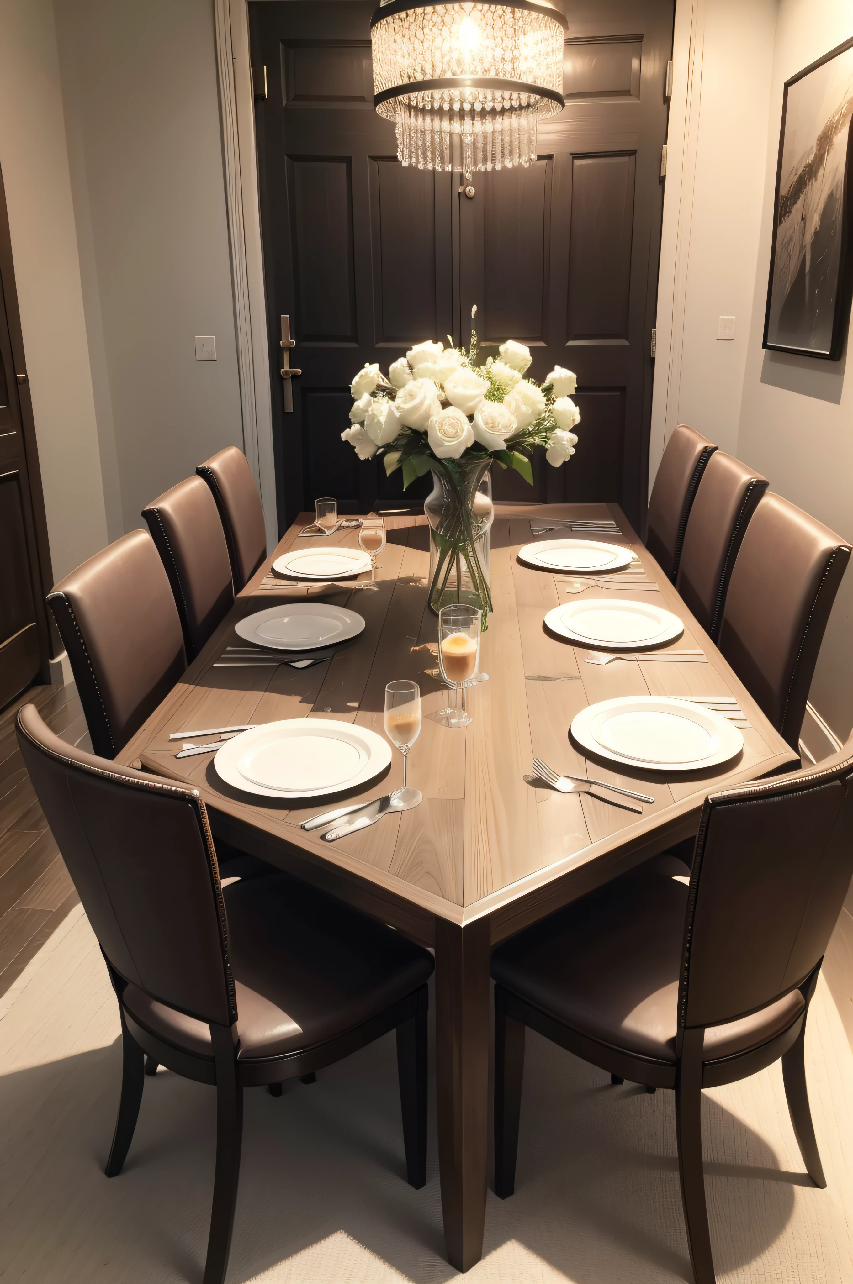 Square Dining table, six cutlery sets, six chairs