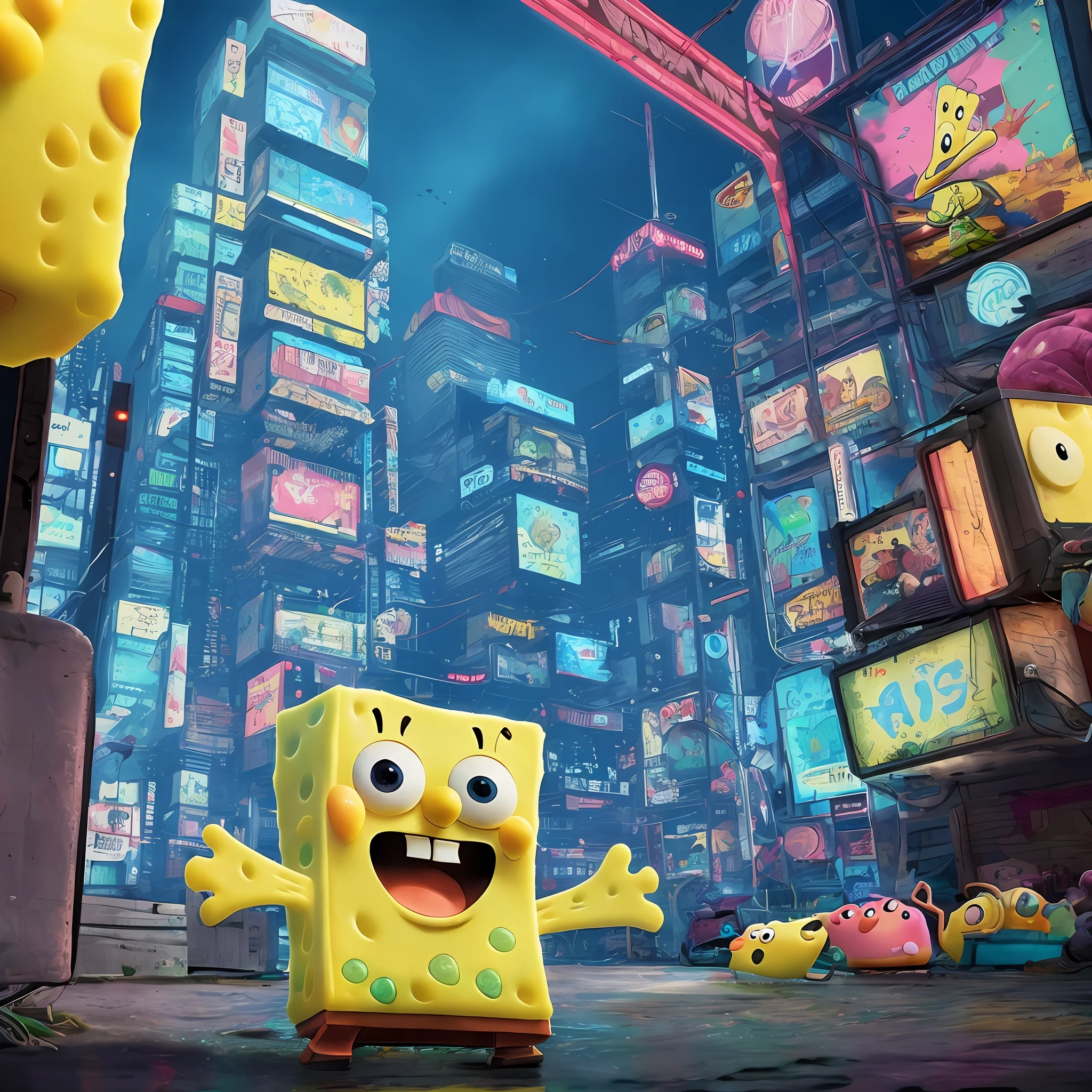 SpongeBob SquarePants in cyberpunk style