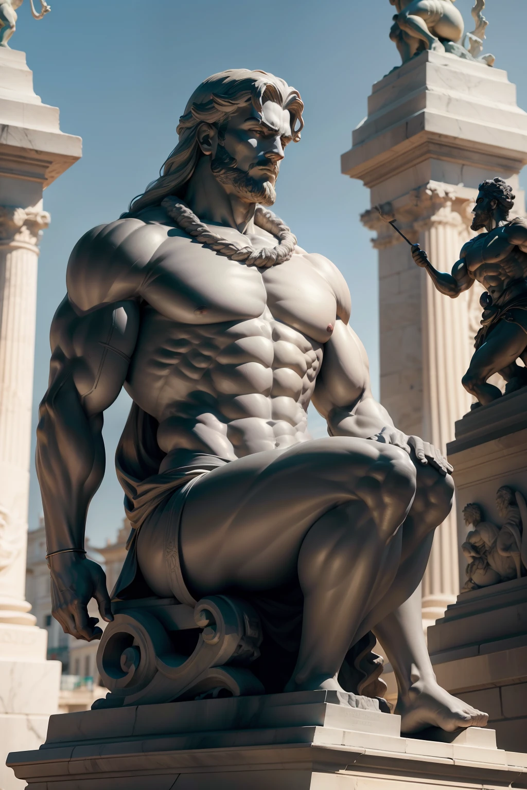 statue of hercules, poser,coragem,guerreiro, rosto , Gray statue, monumento,calmo,cinza,fundo black,4k,triste,ceu escuro,sozinho