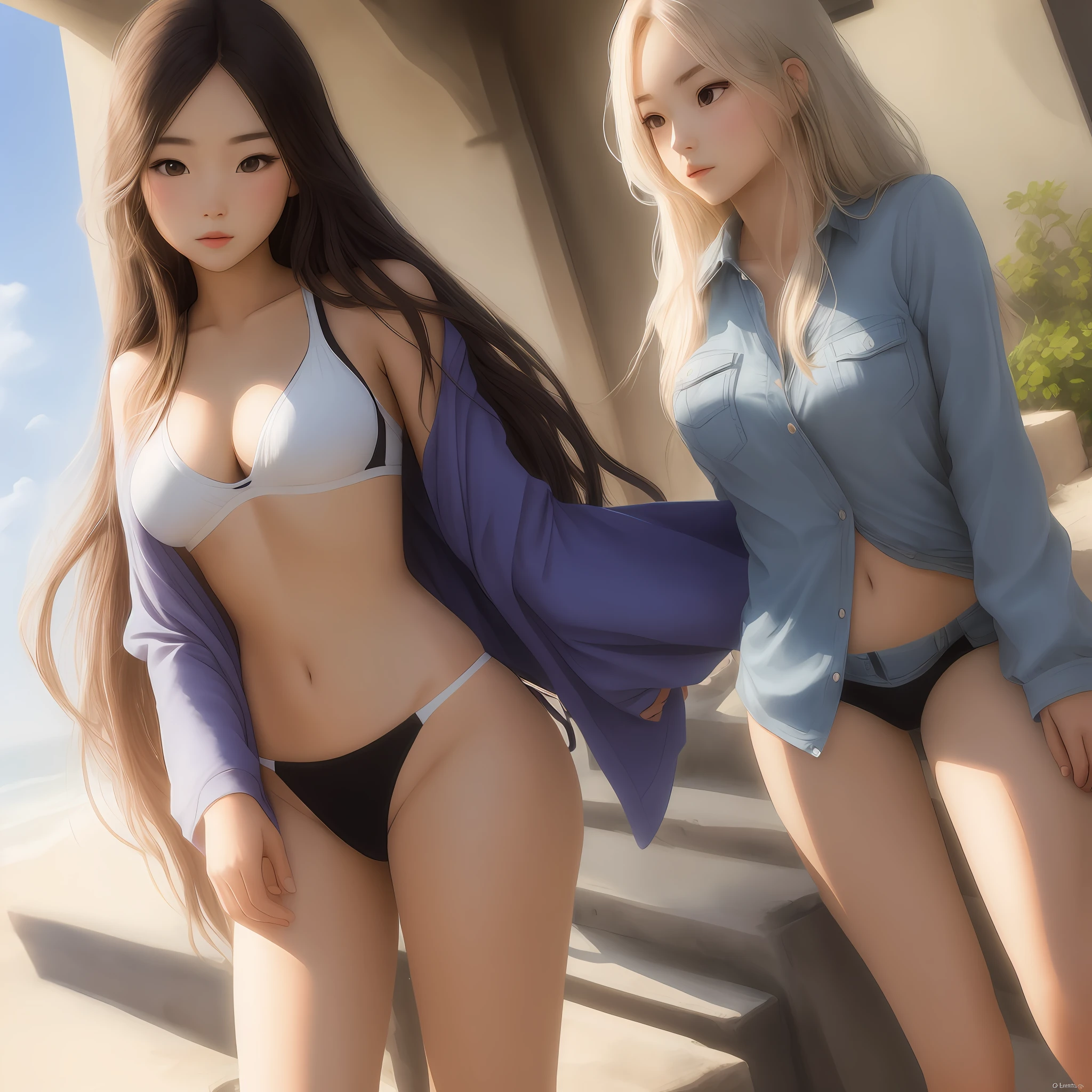 Girls have less clothes and long hair all over the body