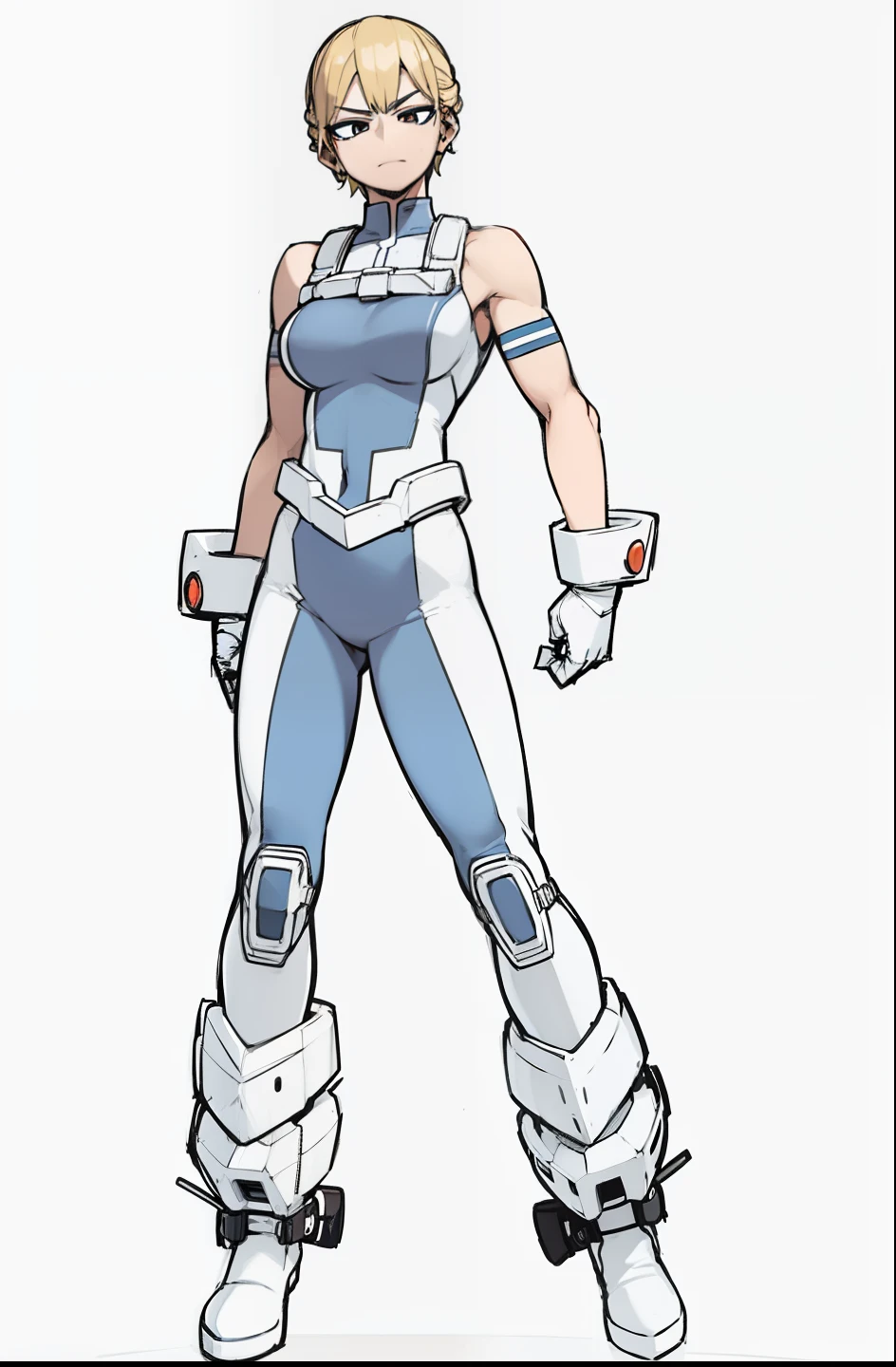 My Hero Academic Style, Wide Hips, Wide Thighs, Big Chest, Full Body, Masterpiece, Best Quality, 1Girl, Hero Costume, Full Body Suit, Smug, Perky Look,