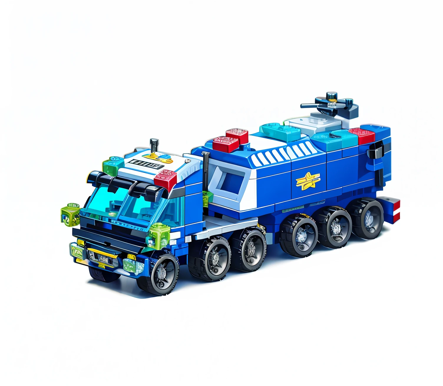 Blue split background，Lego brick cars，Lego figures