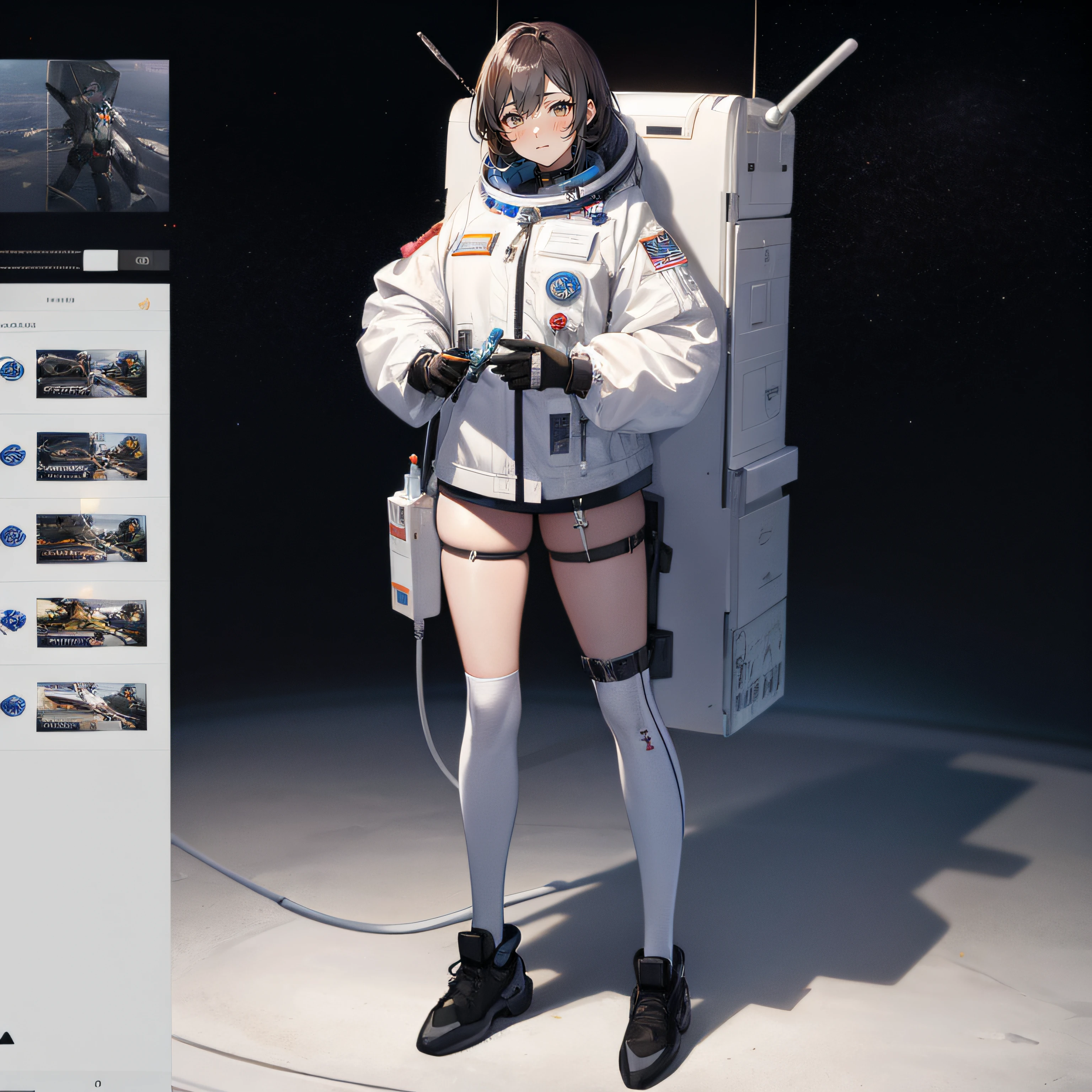 Anime characters wearing spacesuits,With camera and monitor, portrait anime space cadet girl, lunar themed attire, fully space suited, wearing space techwear, girls frontline universe, girls frontline style, Kantai collection style, in a space cadet outfit, dusty space suit, Spacesuit, space suit, Fine details. Girl Front, m4 sopmod ii girls frontline