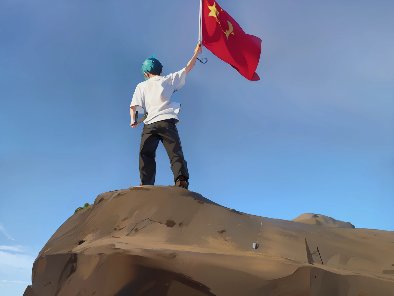 Anime boy charging with national flag