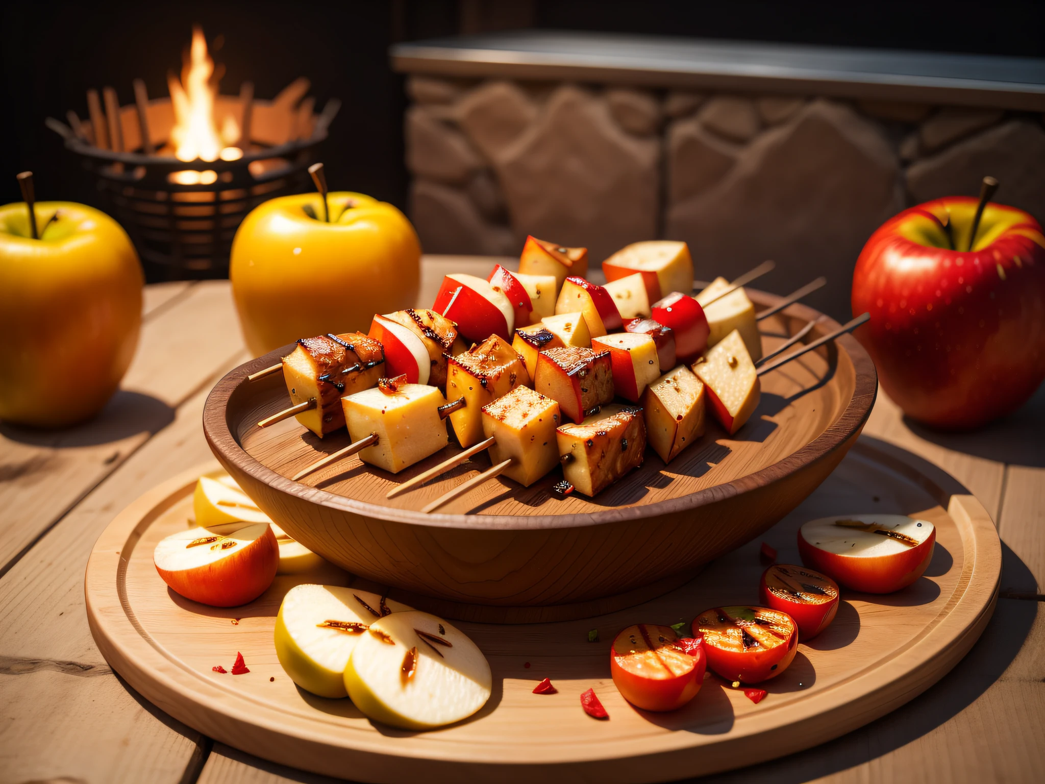 Grill apples and peppers on skewers