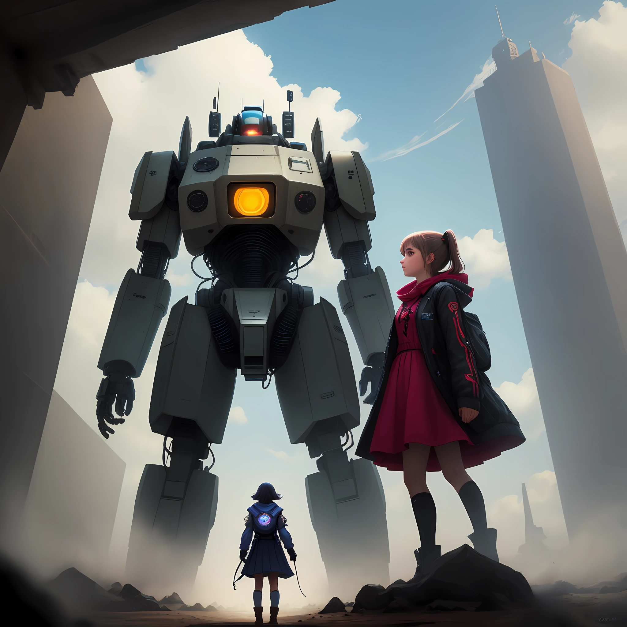 There is a mech behind a girl