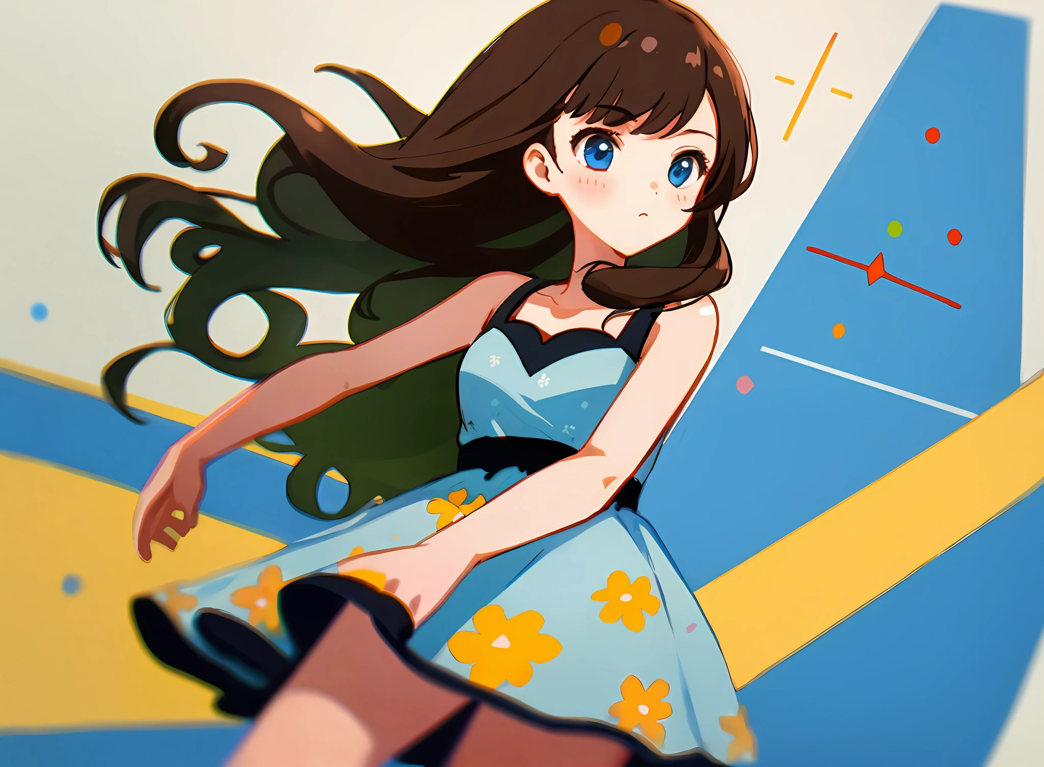teens girl,Floral dress,quadratic element,adolable,Need,whaite hair