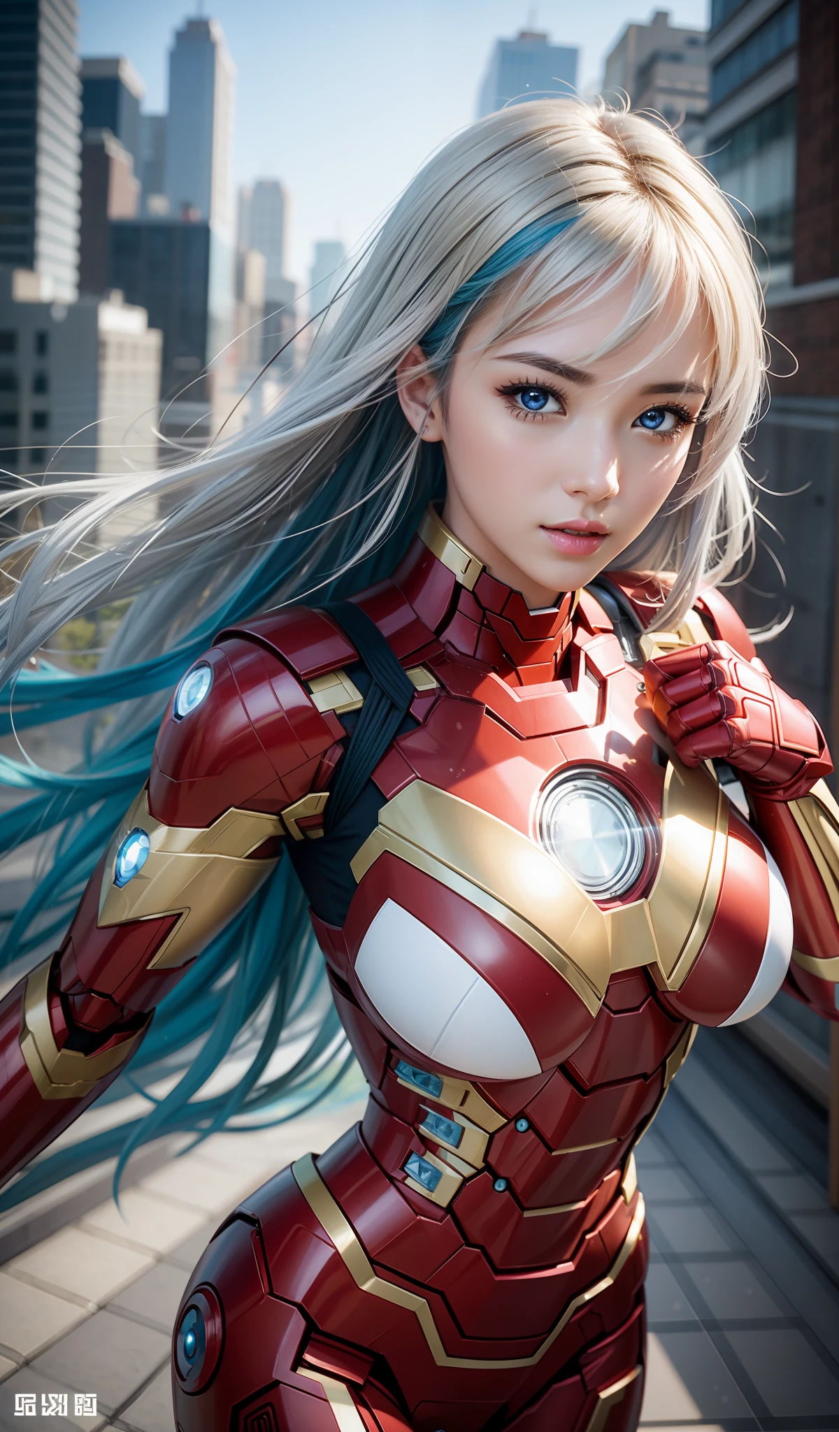 （tmasterpiece：1.4）， （8k， realisticlying， RAW photos， best qualtiy： 1.4）， Naka Himself， （1girll）， beauitful face， （photorealiscic face：1.4）， （whaite hair， long whitr hair：1.3）， Beautiful hairstyle， beatiful detailed eyes， （best ratio eyes：1.5）， Attractive， 超高分辨率， Ultra photo realsisim， highly  detailed， Optimal proportions， （Detailed face：1.4）， looking at viewert， Red lipstick， （best ratio fingers：1.5），Focus on the face（white super hero theme， carismatic， there's a girl on top of town，Wearing lingerie Iron Man costume，she is a superhero），[（（25 age old），full bodyesbian，（Realistic blue eyes：1.2），（（Iron Man pose），Show power，jump from one building to another），（（sandy urban environment）：0.8）|（view over city，the night，dynamic lights），（moon full））] # illustrated：The Prompt mainly describes a 4K painting of ultra-high definition，very realistic，The is very detailed。It showcases superheroines at the top of the city，wearing ironman costume。The subject in the painting is a white superhero theme，The heroine has long haze-blue hair，He is 25 years old，The entire figure is shown in the painting，Full body photo。In terms of depicting the action of a superheroine，Iron Man was used，（no brassiere：1.4），perky_nipples，（（exposed_nipples，Naked of breast，High percentage of realistic breasts，Realistic big breasts）：1.3），（Keep one's mouth shut：1.4），（camel_toe_pussy：1.3），innie_pussy，Focus on the face。