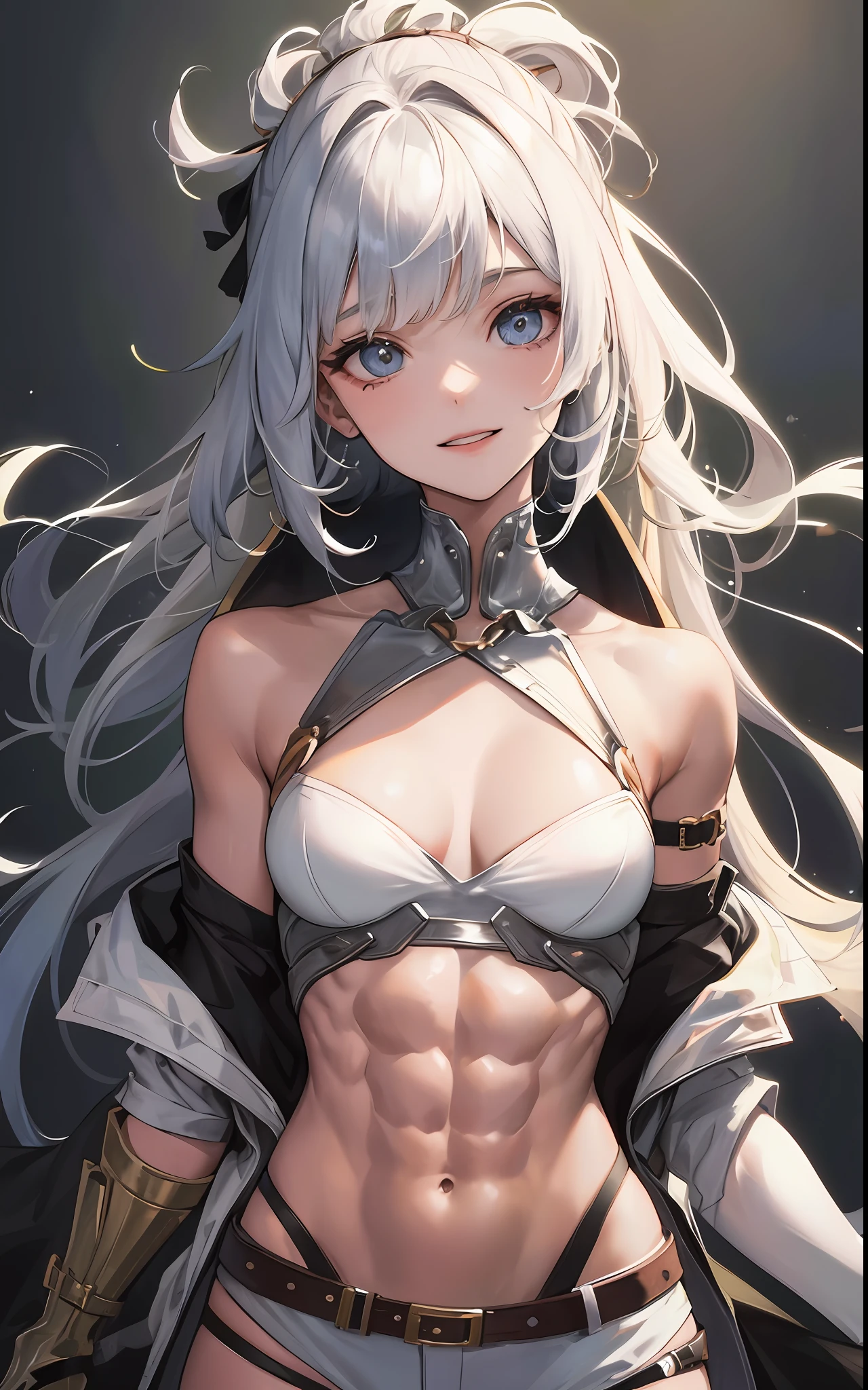 1girll,ripped apart,Abs,,ssmile,standing on your feet,s the perfect face,Perfect lighting,looking at viewert(tmasterpiece,best qualtiy,high qulity,A high resolution:1.2),A detailed,The is very detailed,