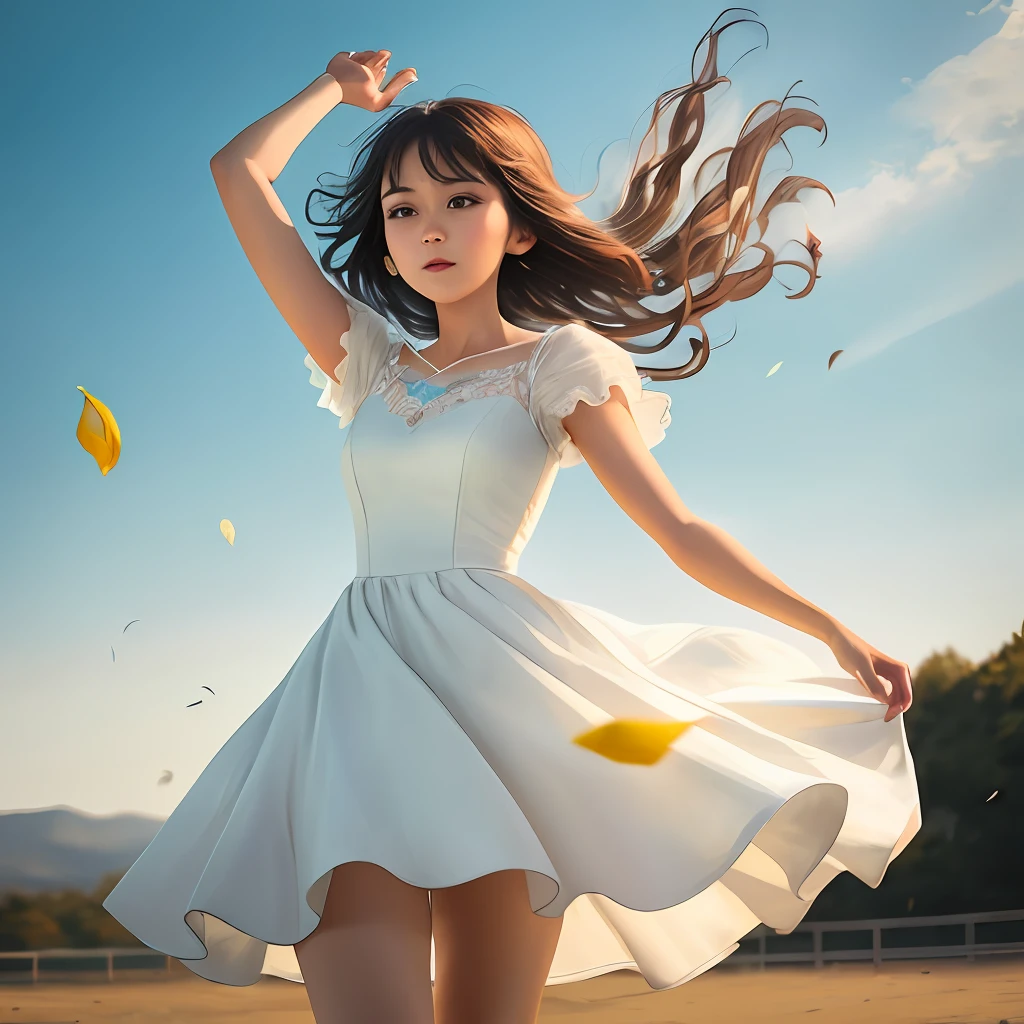 The girl in the white dress danced in the wind