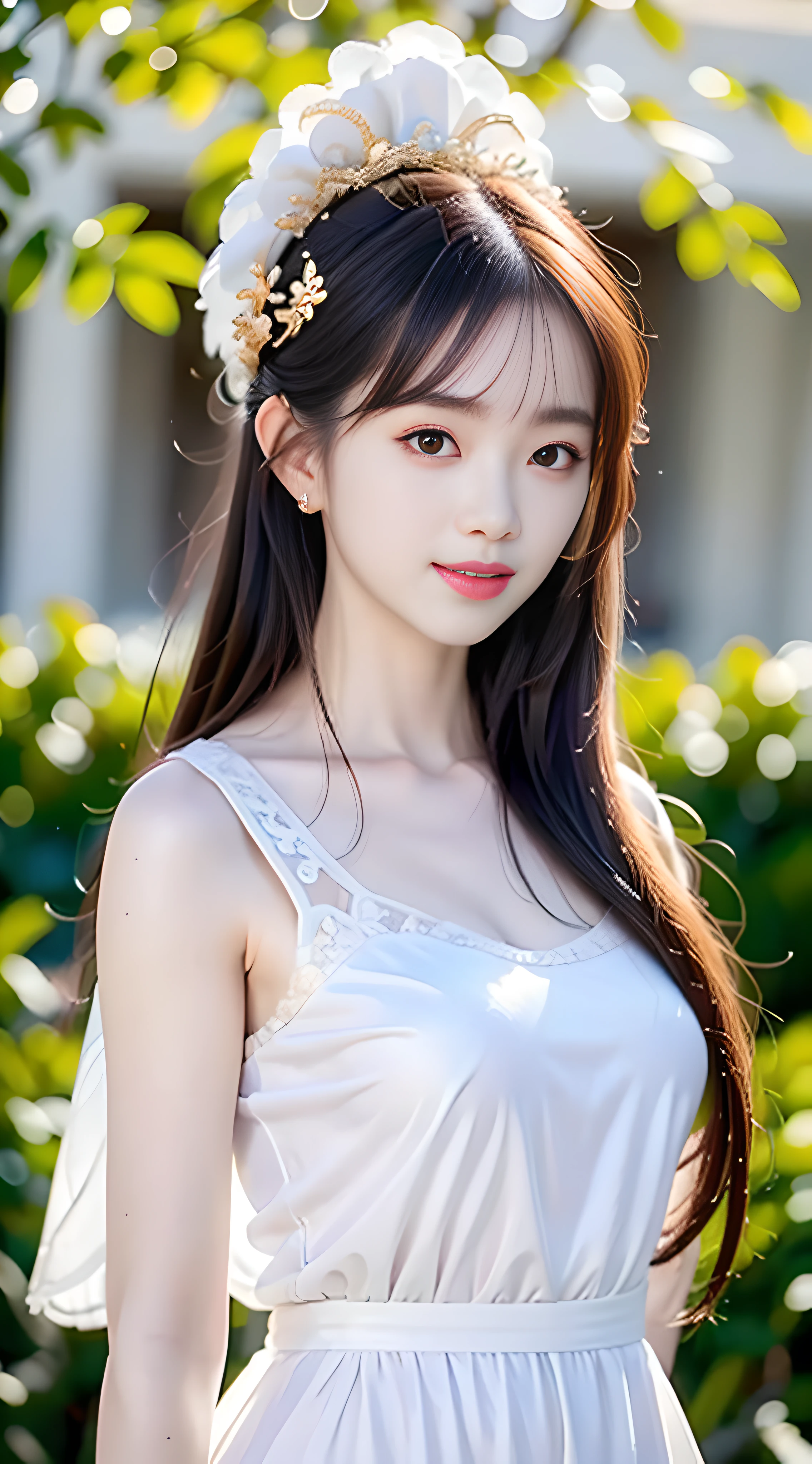 closeup on face, Face shot, (White dress :1.7), short miko skirt, Long streamers, blonde hairs, golden hair, (Pointed ears: 1.5), (Gold pattern quality:1.3), female pubic hair, with long blond hair, Off-the-Shoulders, Top detail CG quality 4K wallpaper, Master, A Masterpiece, portraits, The middle, Watch the footage, Beautiful Chinese-Korean mixed race idol, ((Super fine face, detailed description of facial features)), Lip biting makeup, Sweet smile, Perfect facial features, Model figure, Good complexion, the trees, branches, Golden meadow, stream, Golden leaves, Evening, Twilight, The setting sun, Twilight, autumn, twin braids, hair strand, diagonal bangs, hair ribbon, hair ornament, forehead jewel, jeweled branch of hourai, crescent hair ornament, fish hair ornament, hime cut, low ponytail, realism, god rays, sparkle, cinematic lighting, lens flare, UHD, high details, high quality, highres, best quality, 8k, 16k, high details, high quality, super detail, anatomically correct, masterpiece, ccurate