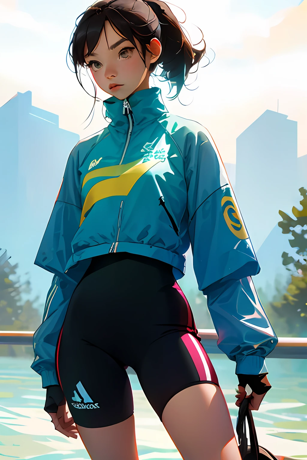 bit girl,sporty attire,dual horsetail