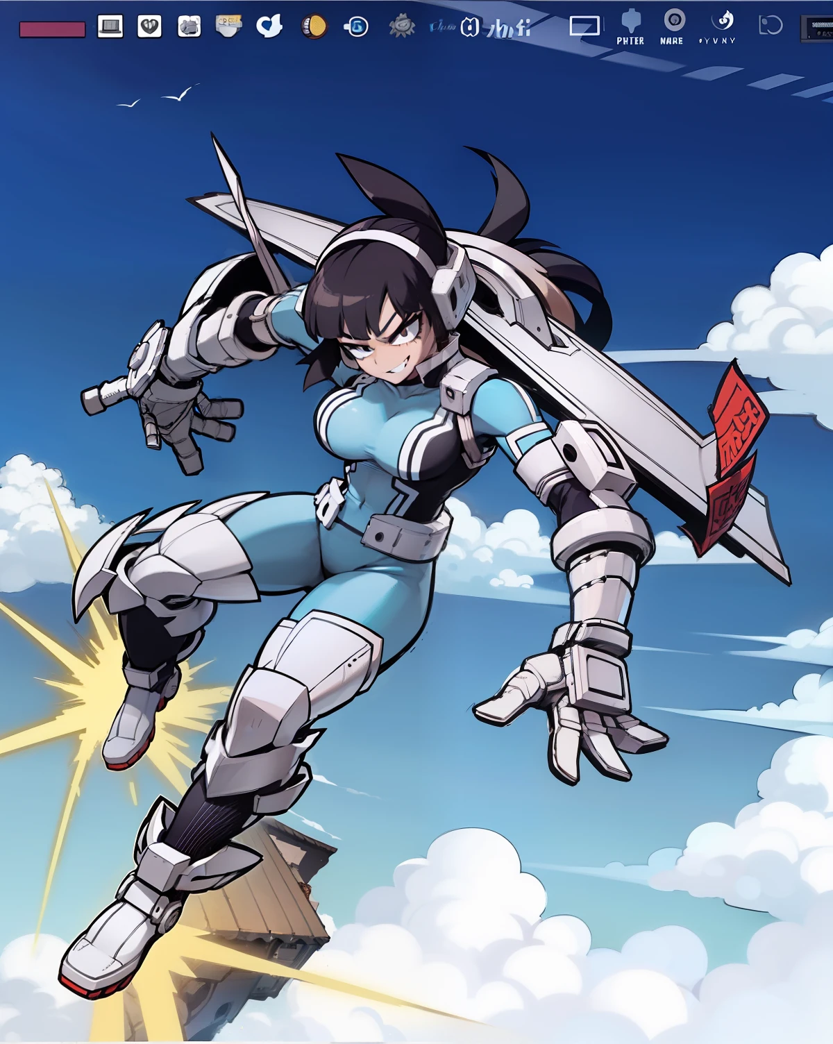 My Hero Academic Style, Wide Hips, Wide Thighs, Big Chest, Full Body, Masterpiece, Best Quality, 1Girl, Hero Costume, Full Body Suit, Smug, Perky Look,