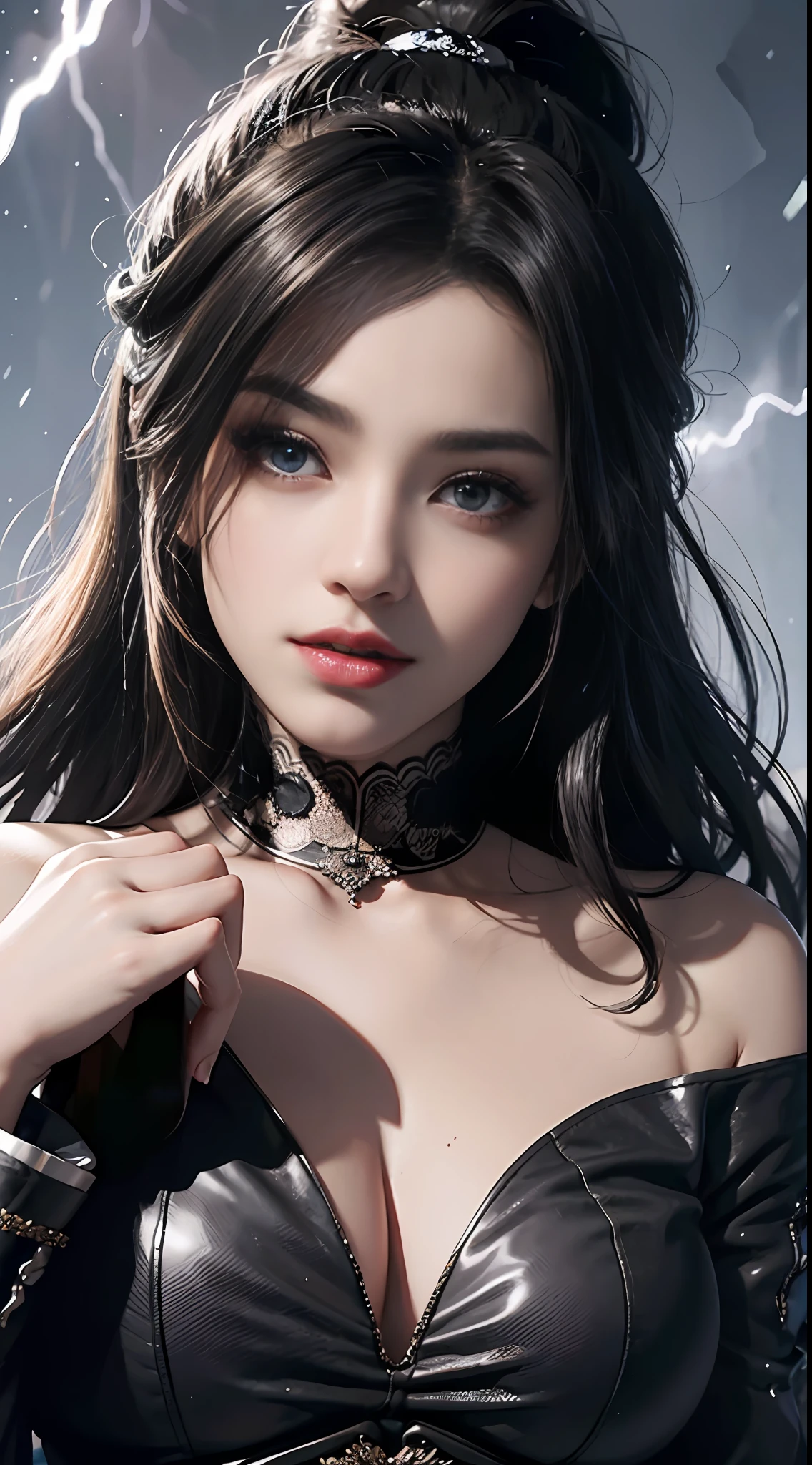 official art, Unity 8k wallpaper, a girl, most beautiful, medium breath, detailed fingers, crystallized clothes, color, black color, royal design, realistic detailed eye, dim lightning, snow falling, feeling romancing, whole body capture,
