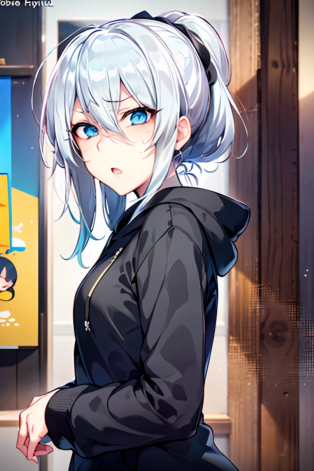 Yukino, Silver hair and  eyes in a black hoodie, anime visual of a cute girl, screenshot from the anime film, & her expression is solemn, ahegao face, in the anime film, in an anime, anime visual of a young woman, she has a cute expressive face, still from anime