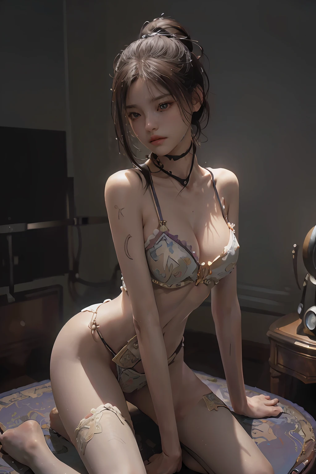 (RAW photo, 4k, masterpiece, high res, extremely intricate) (photorealistic:1.4), cinematic lighting
1girl, solo focus, summer noon, hot, 1990s \(style\),cowboy shot,indoors