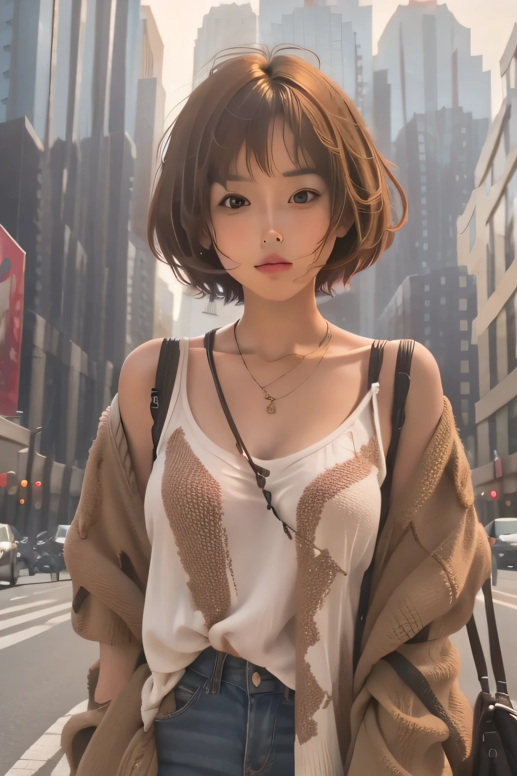 Raised sexy, Brown hair, Short hair,, High detail, surrealism, hyper HD